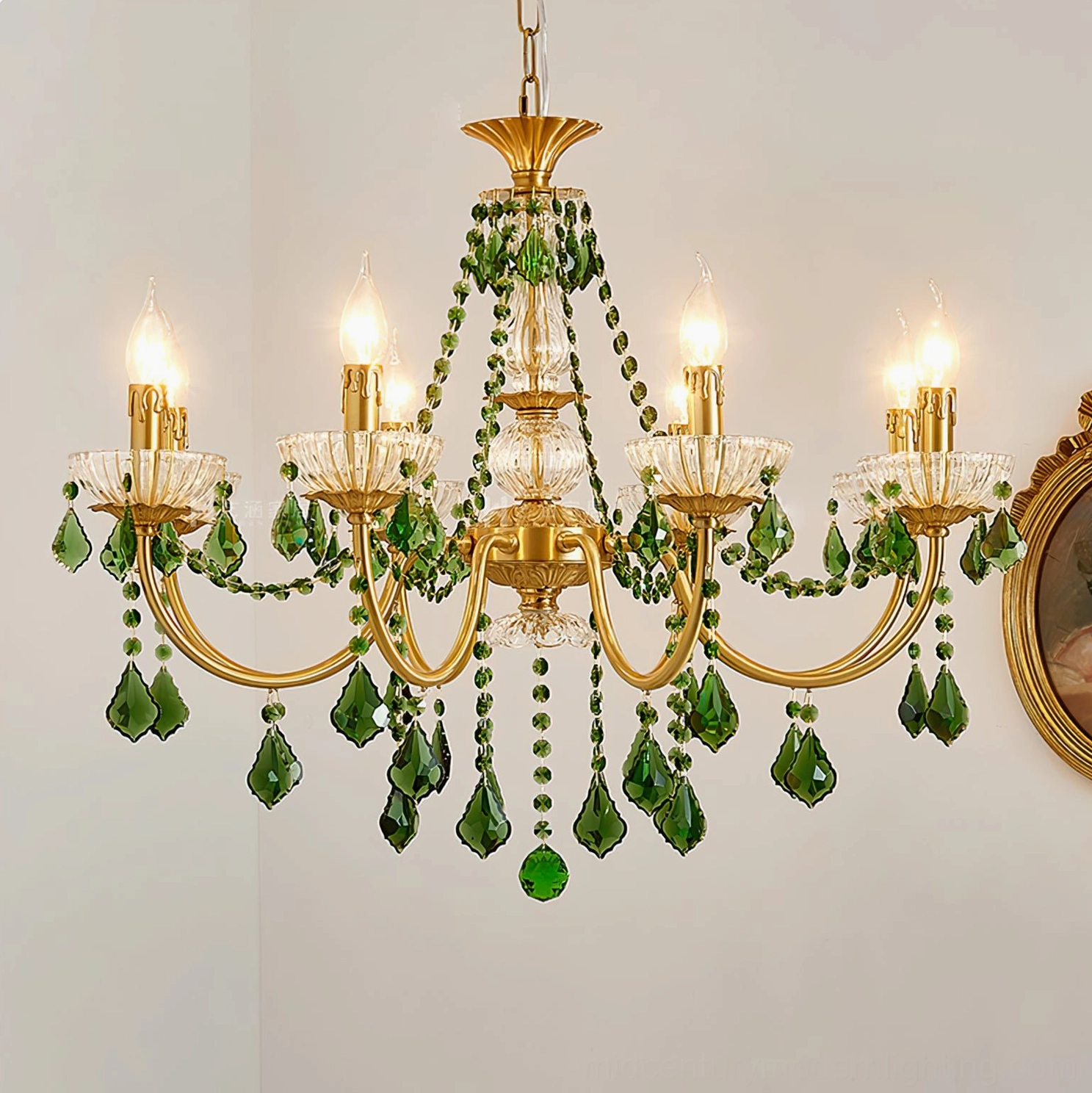 Magdalena chandelier brass hardware and crystal assembly showing craftsmanship quality