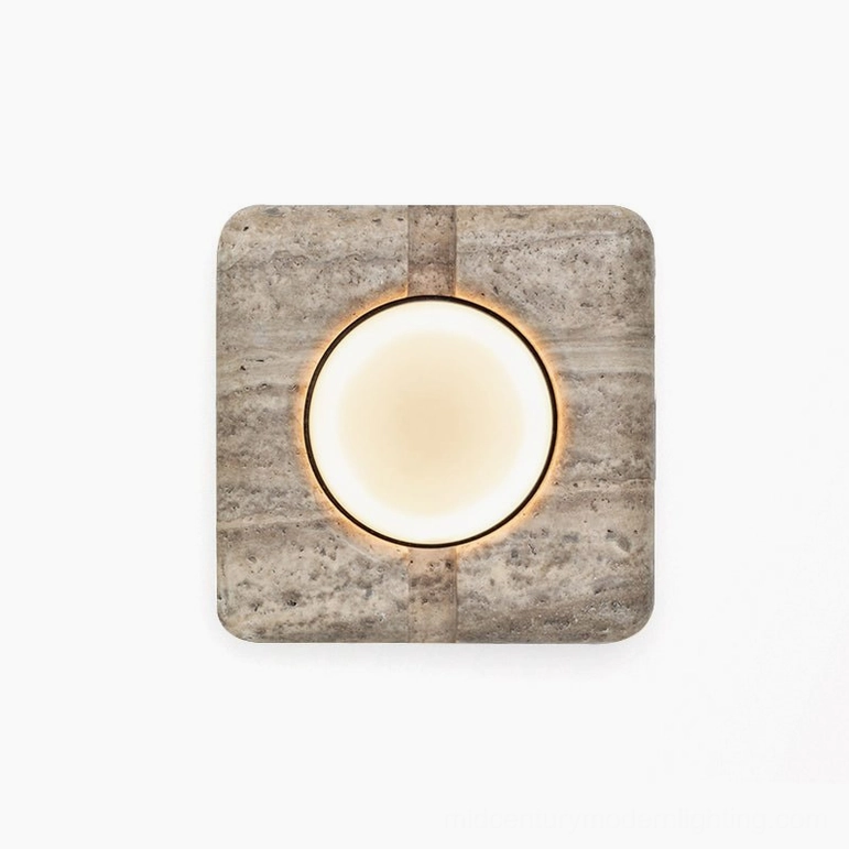 Marble wall lamp with frosted glass option showing soft warm light diffusion