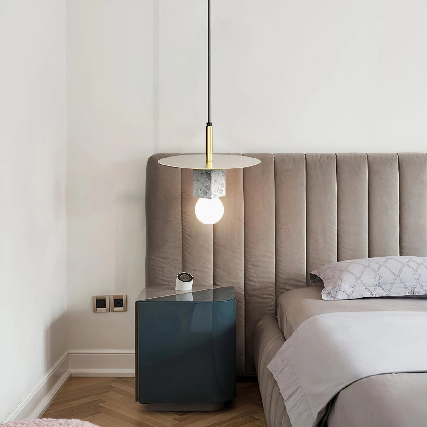 Marble square pendant light bedside modern bedroom warm interior