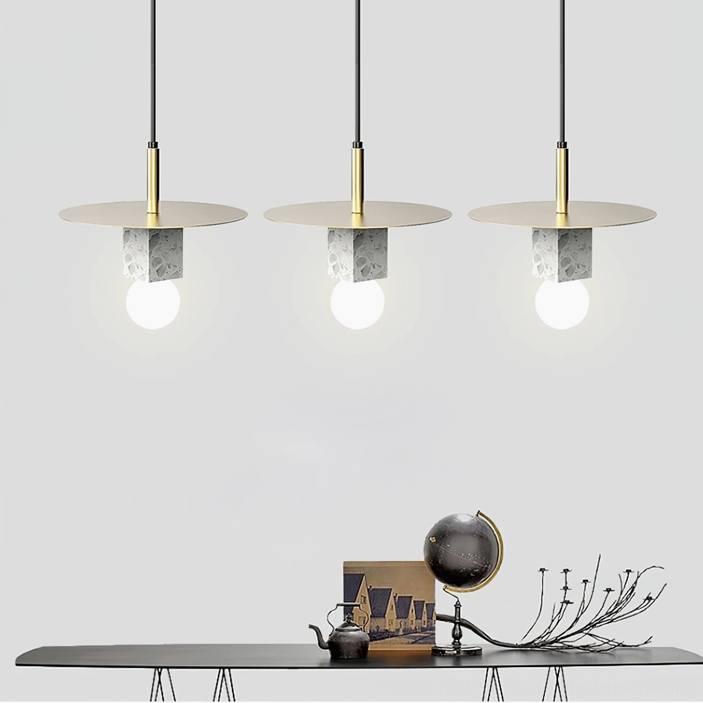 Gold metal framework white marble pendant lamp construction quality