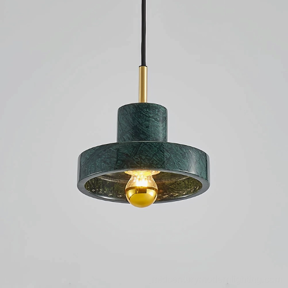 Marble pendant light display showing multiple color options: white, black, and green marble