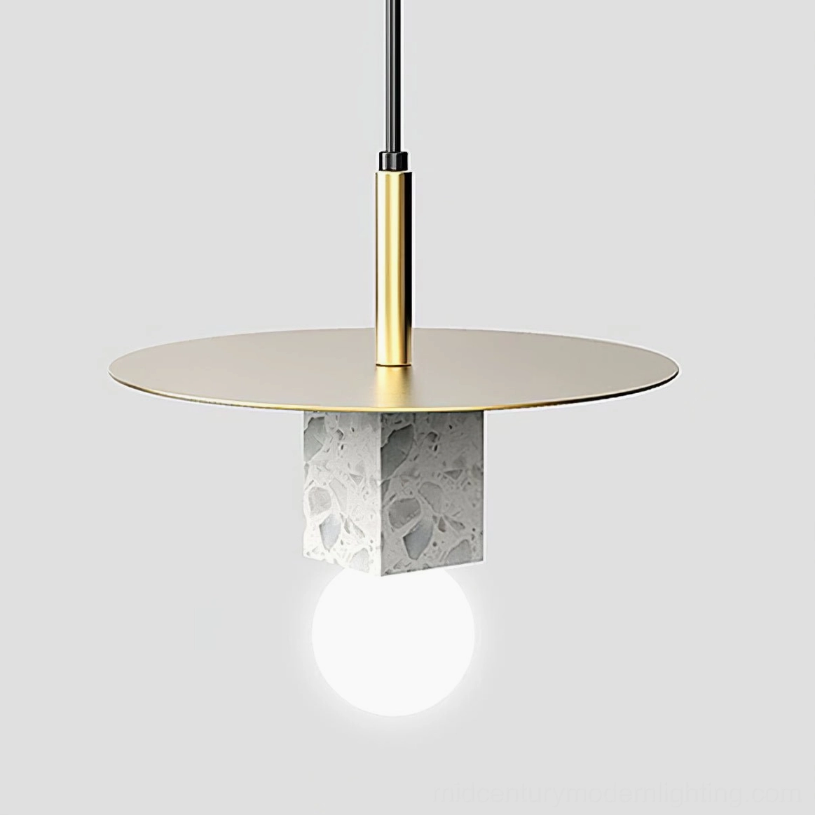 Close-up view white marble square pendant fixture contemporary design detail