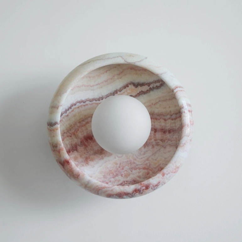 Elegant marble wall lamp warm neutral color available in multiple finish options