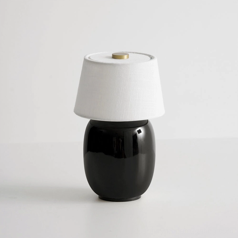 Marie table lamp black ceramic variant with white fabric shade USB charging option