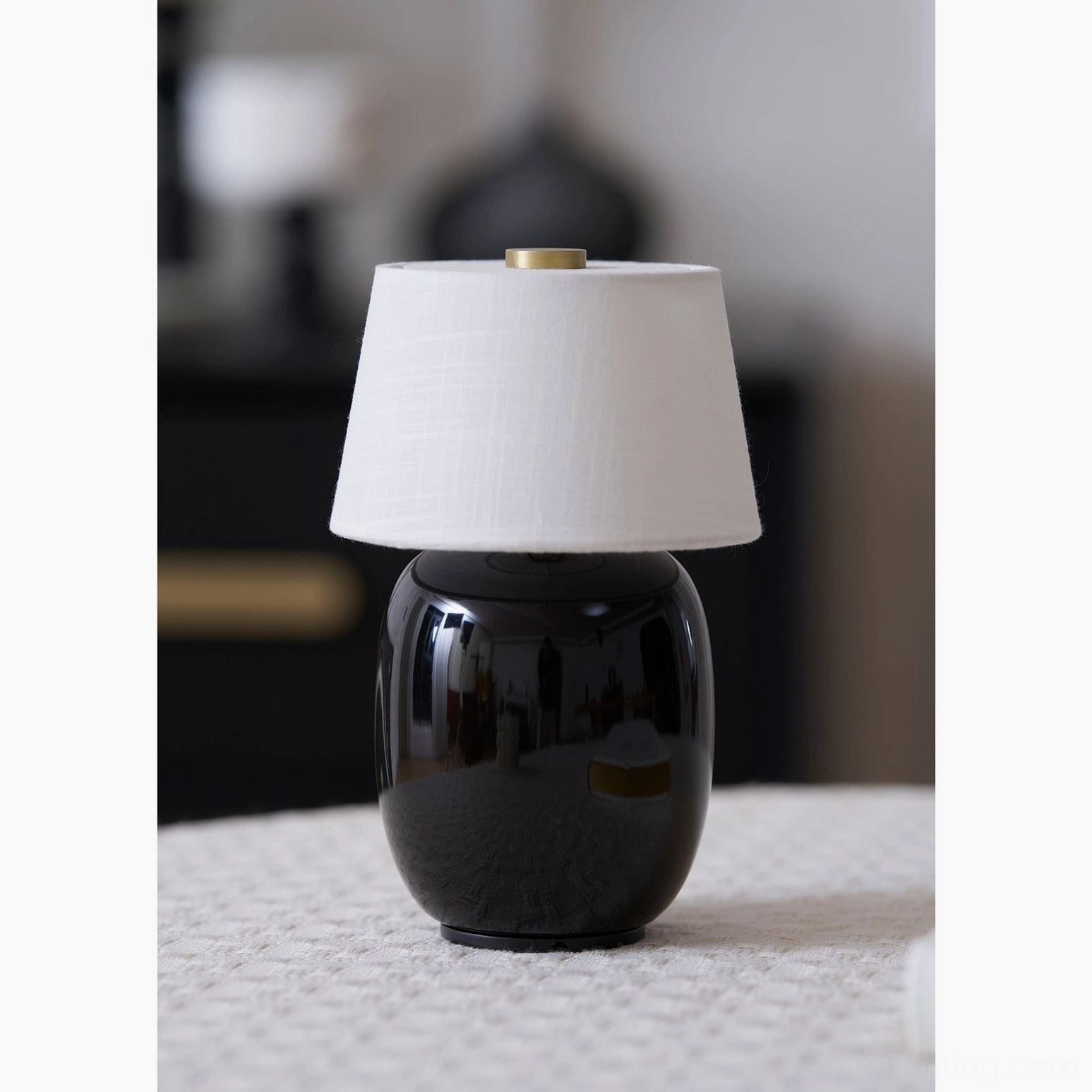 Marie table lamp gallery style display with art and decorative objects