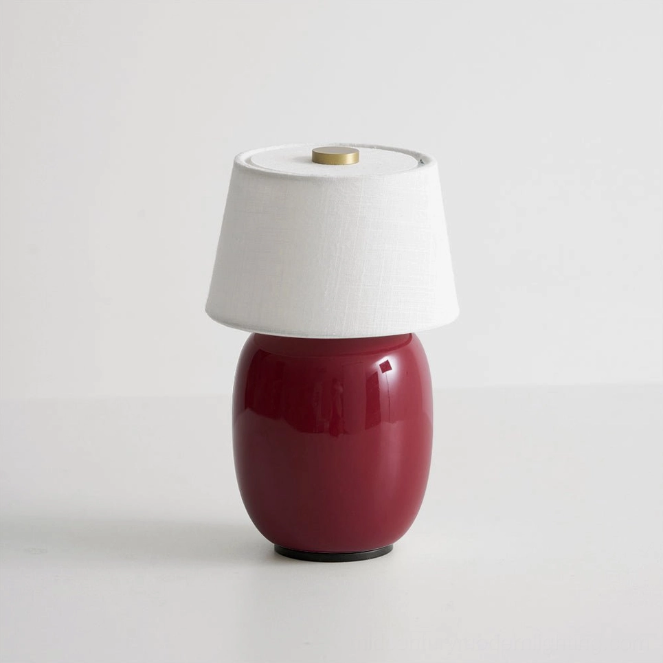 Marie table lamp deep red ceramic variant with white fabric shade USB charging