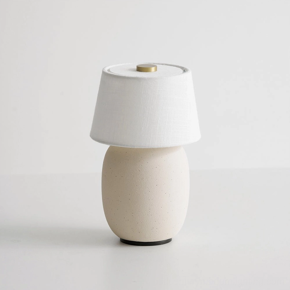 Marie table lamp sand color ceramic variant with white fabric shade USB charging