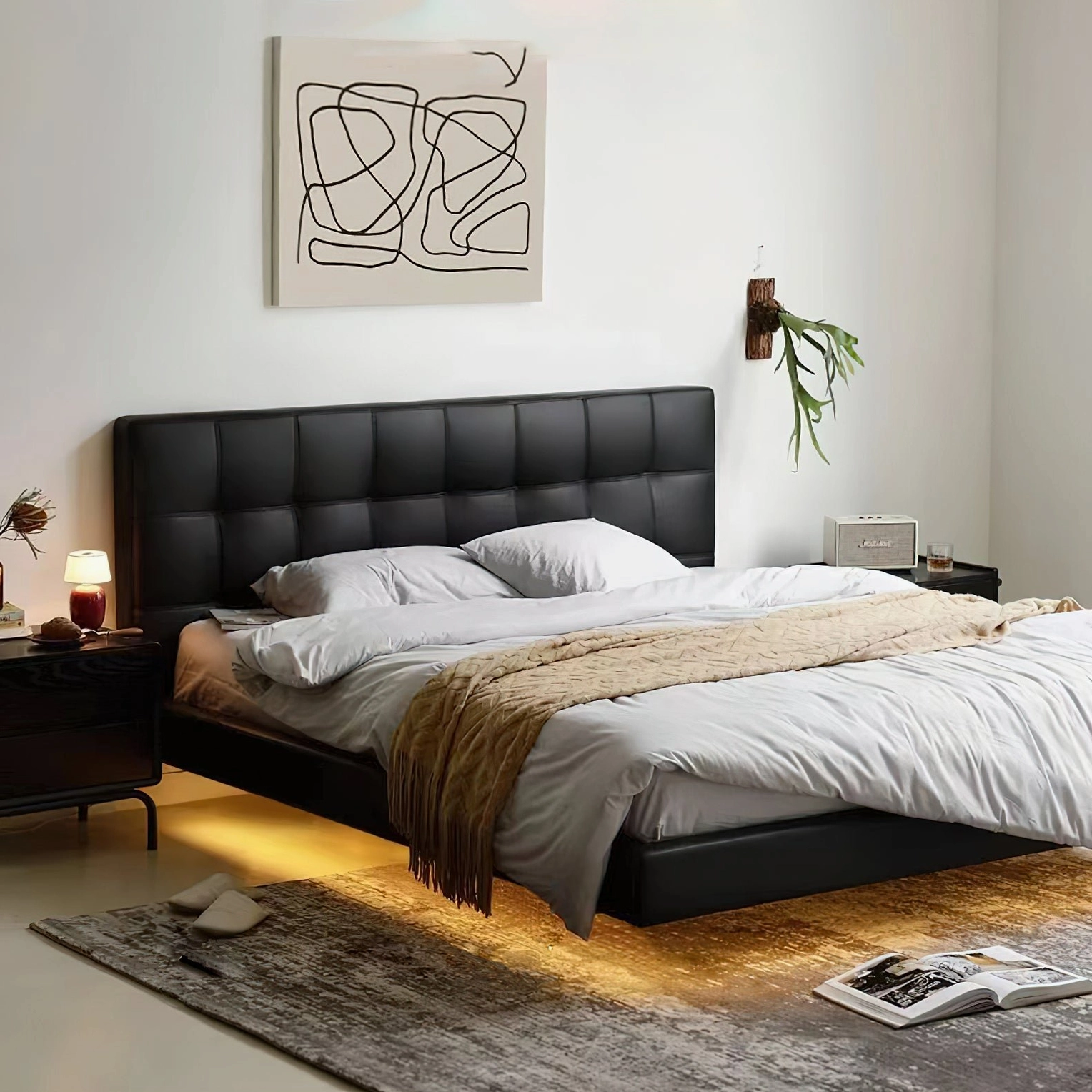 Marie table lamp showing touch control switch and USB charging cable