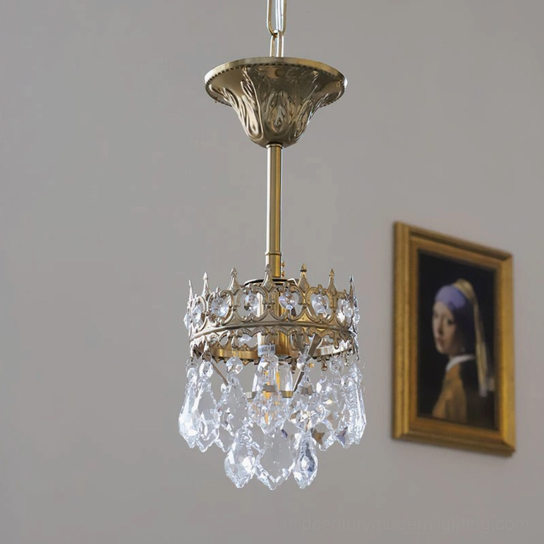 Marilyn Crystal Chandelier petite 5.7 inch diameter size, jewel-like intimate scale pendant for bedside vanity or dressing room