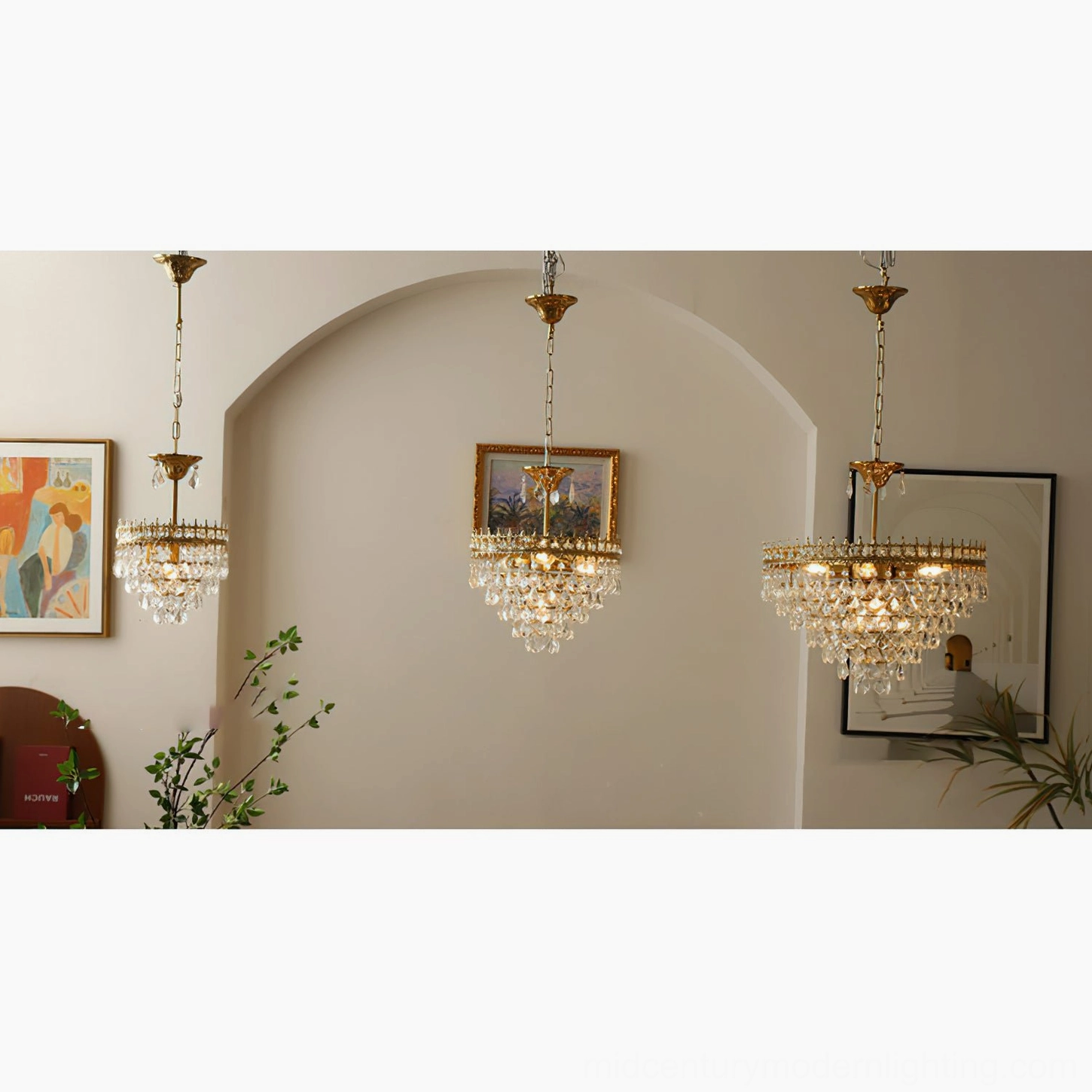 Marilyn Crystal Chandelier petite size intimate scale, small pendant light fixture suitable for bedside or powder room
