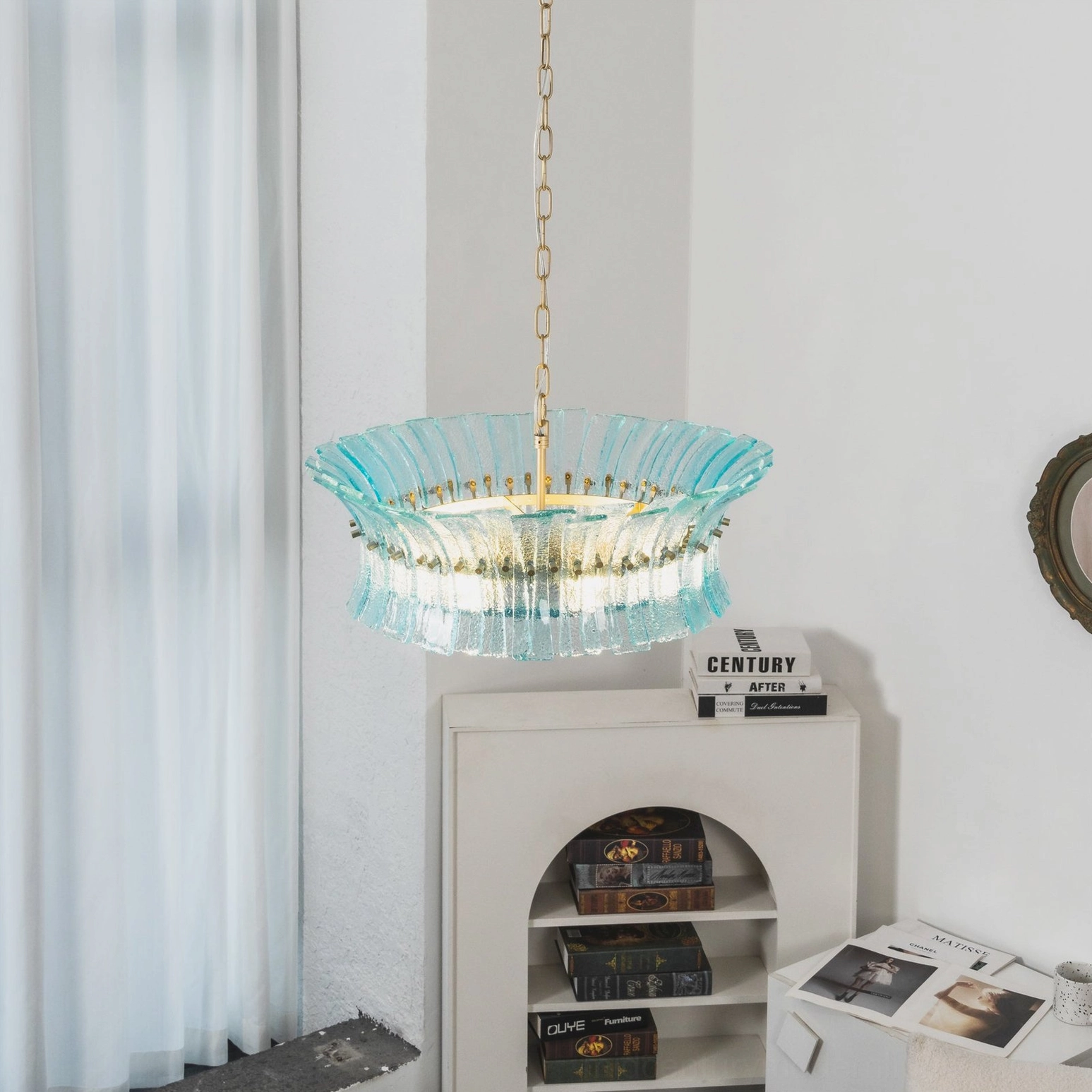 Marin Blue Glass Chandelier - contemporary pendant light with organic water-inspired texture