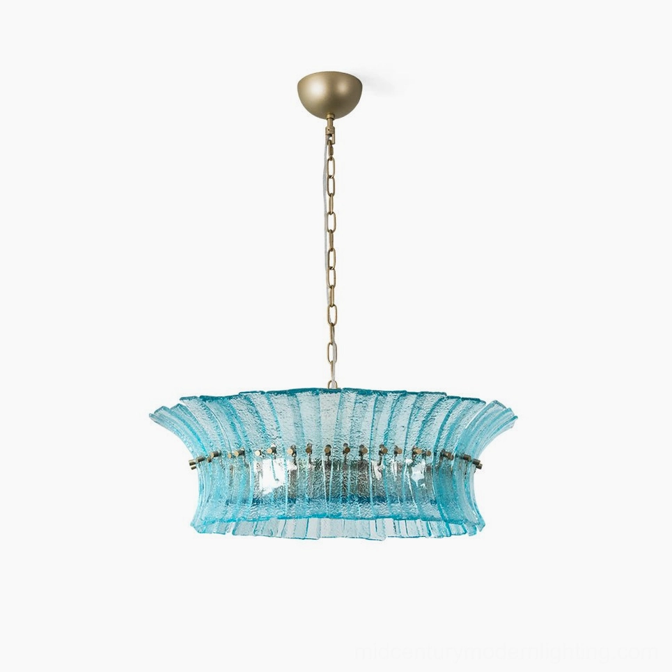 Marin Glass Chandelier color variant display - aquamarine, smoky gray, and pink options