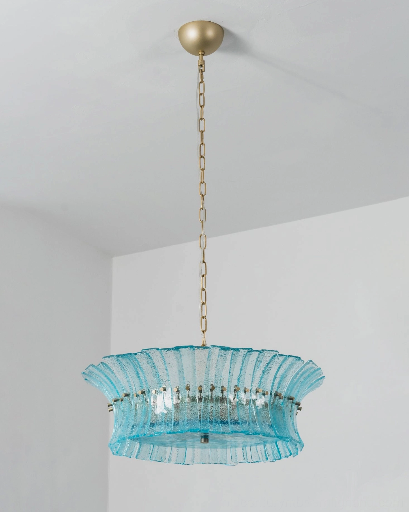 Marin Glass Chandelier illuminated view showing light diffusion through textured glass