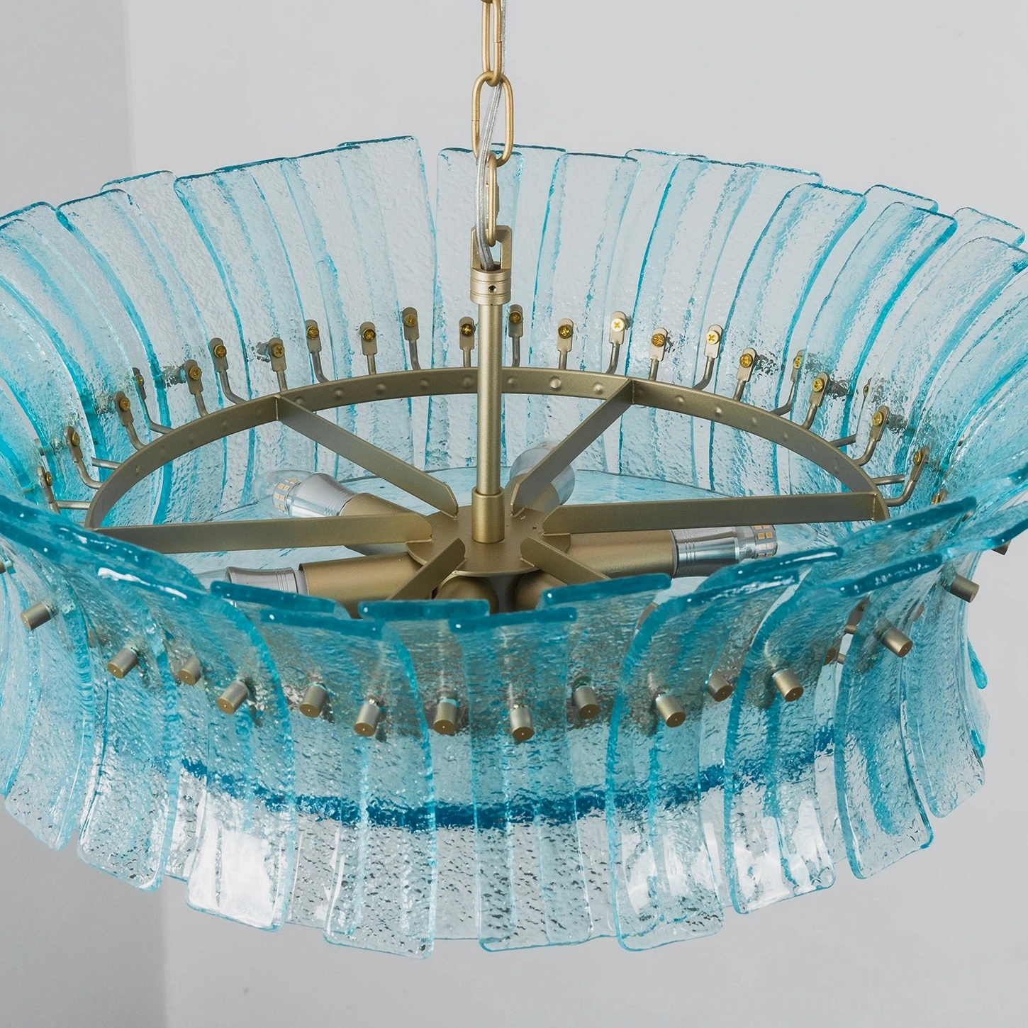 Marin Pink Glass Chandelier - soft blush tone pendant light for bedroom and dining spaces