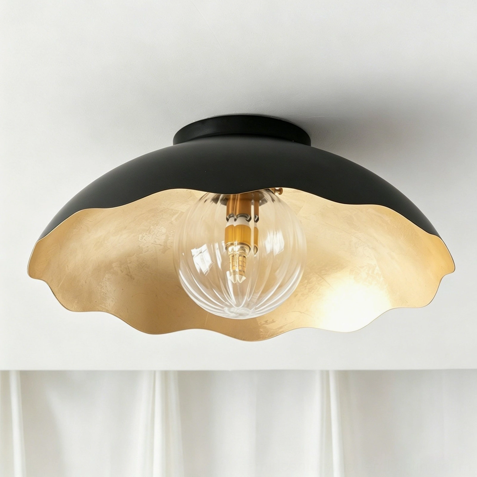 Scalloped flush mount light - installed overhead view showing how fixture integrates with ceiling