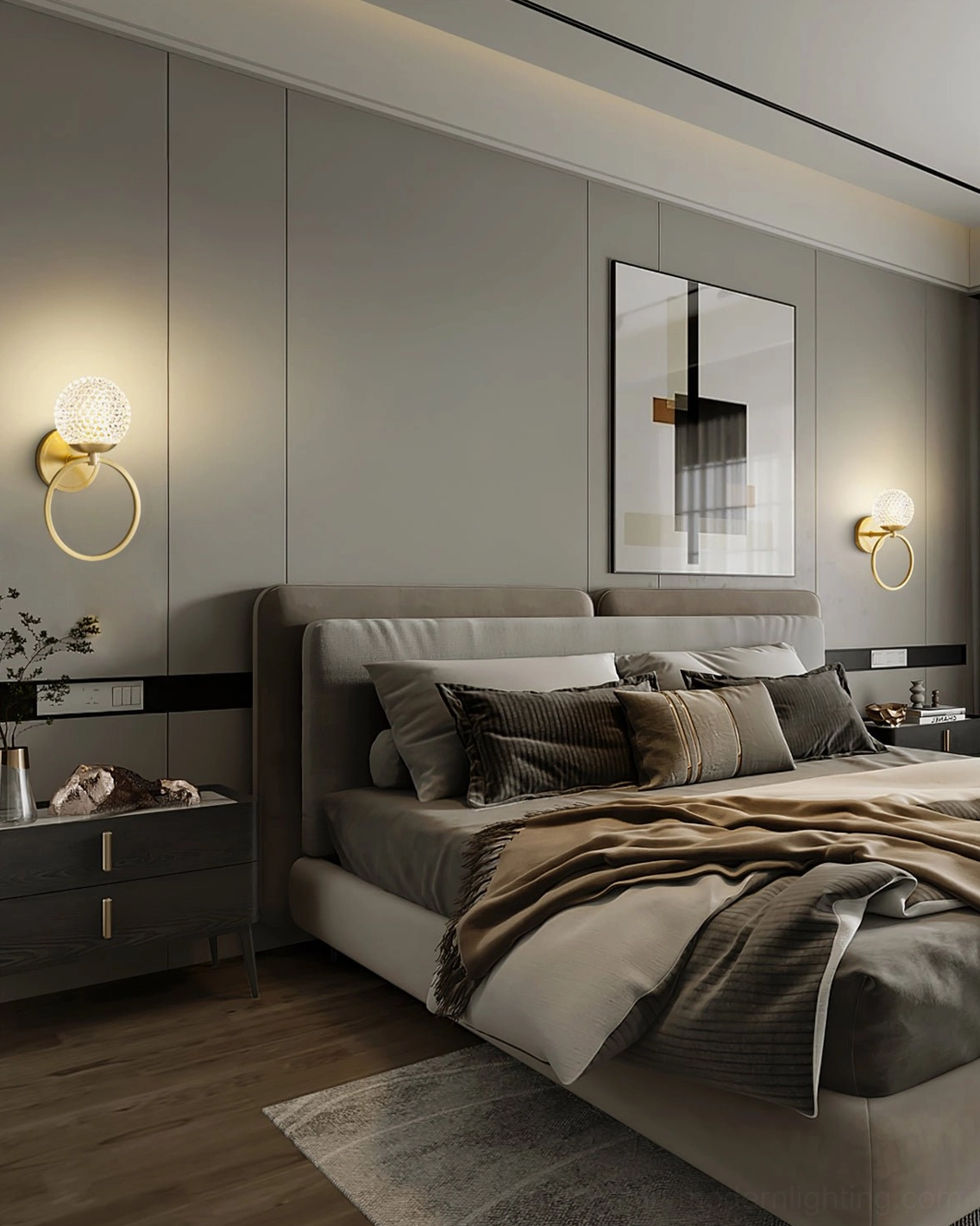Marni Wall Sconce contemporary design showing brass metalwork and prismatic crystal glass shade creating luxury ambient lighting