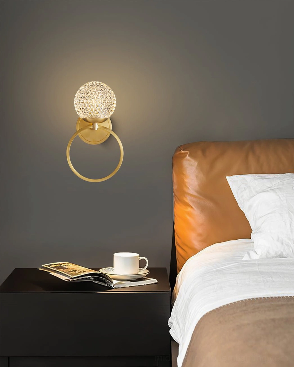 Marni Crystal Wall Sconce architectural lighting fixture - modern brass and faceted glass pendant for contemporary home interiors
