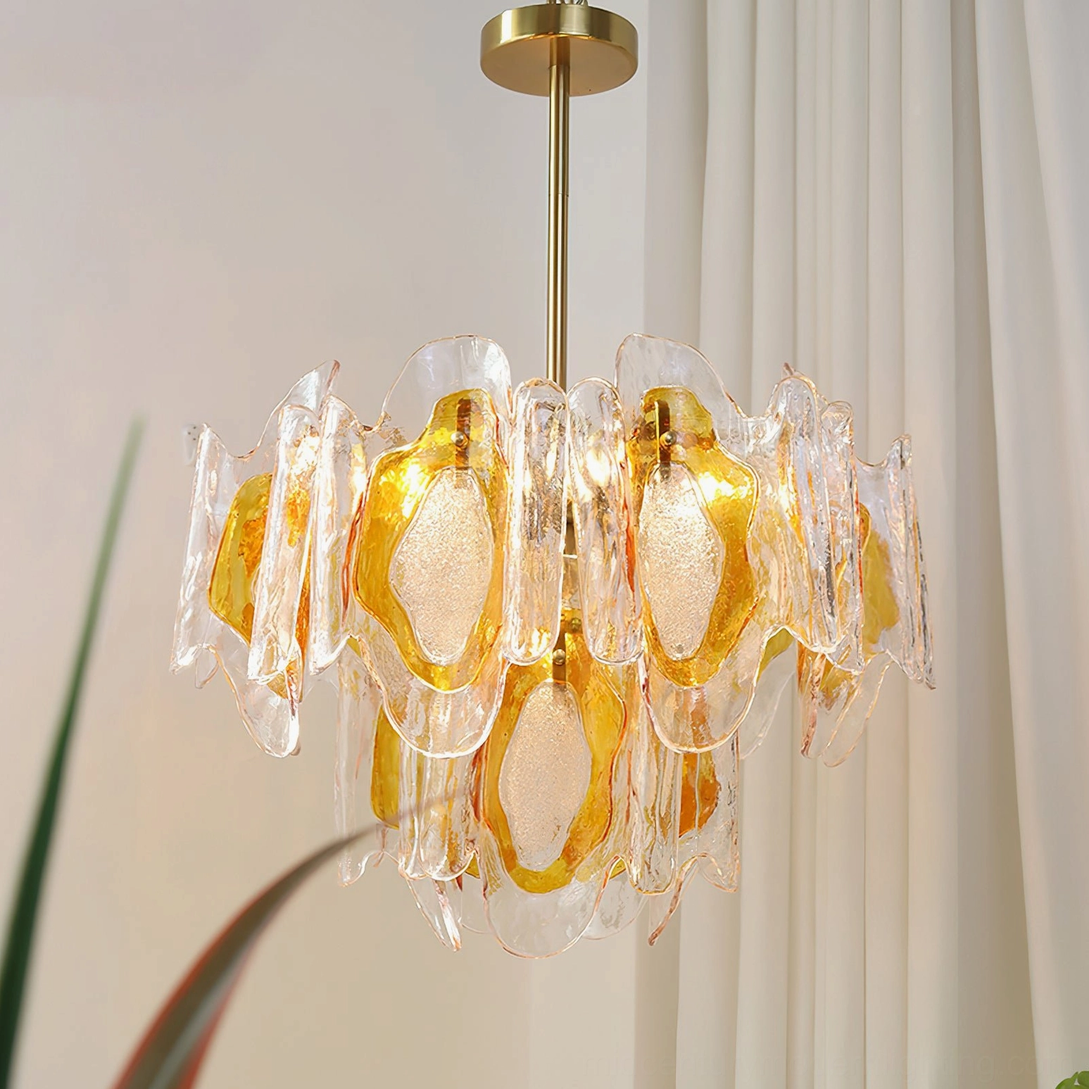 Marrina artisanal glass chandelier mid-century modern pendant lighting fixture sculptural design statement piece