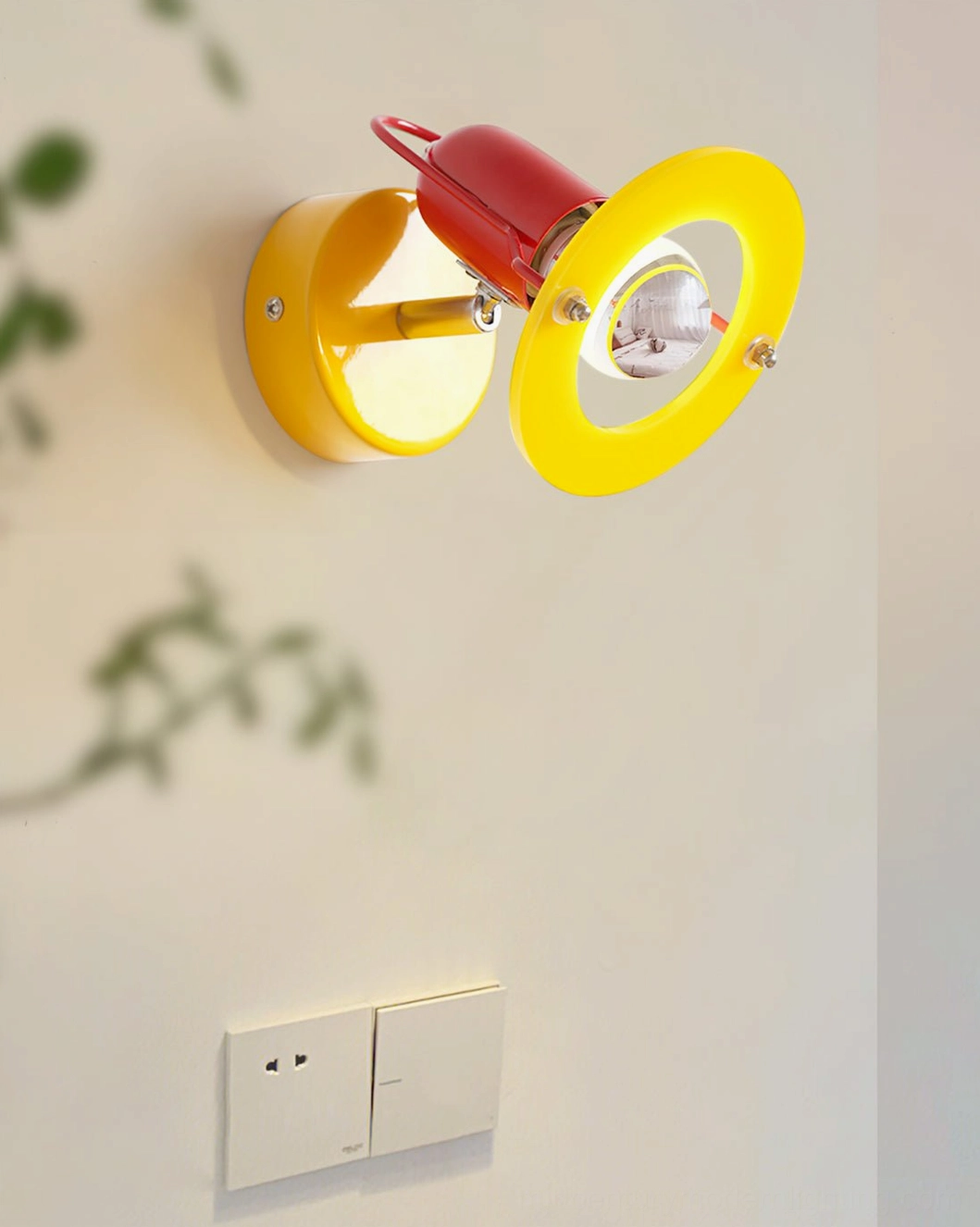 Maurer geometric wall lamp with double light switch, Memphis design wall sconce warm illumination
