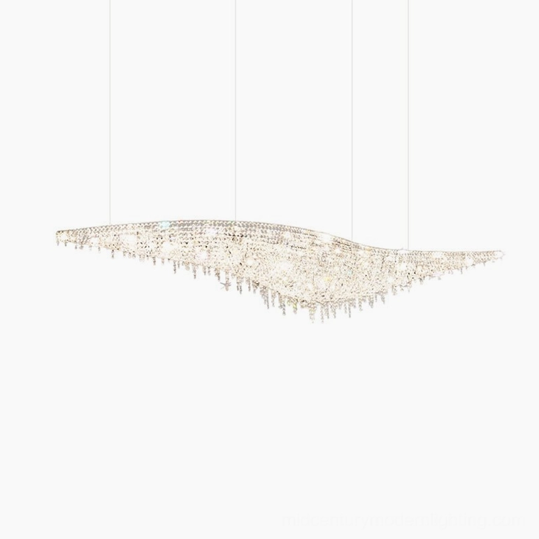Medium leaves crystal chandelier 47 inches chrome opaque crystal elegant overhead lighting for contemporary interiors