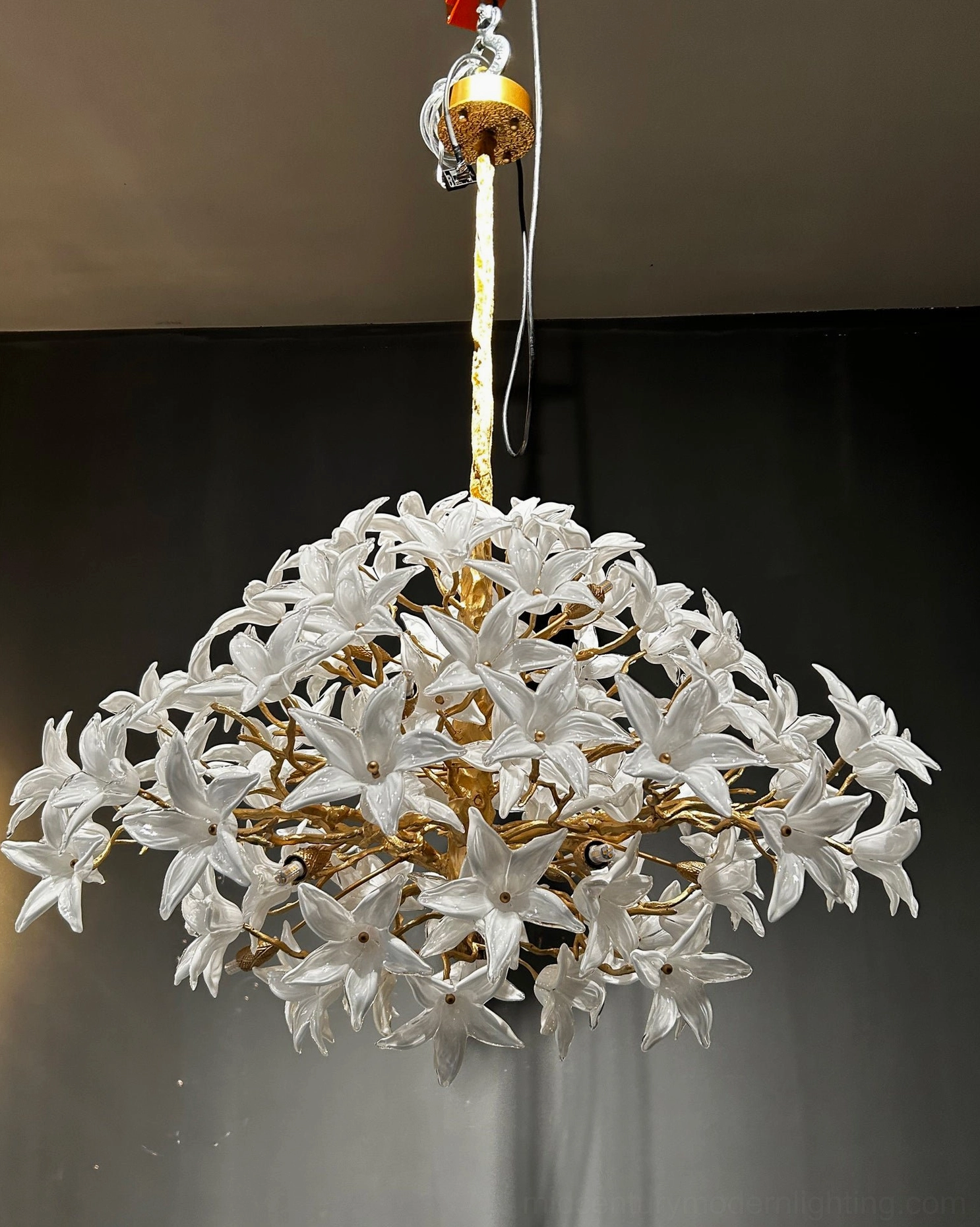 Mid-century modern blossom branch chandelier hand-forged brass with organic asymmetrical branching