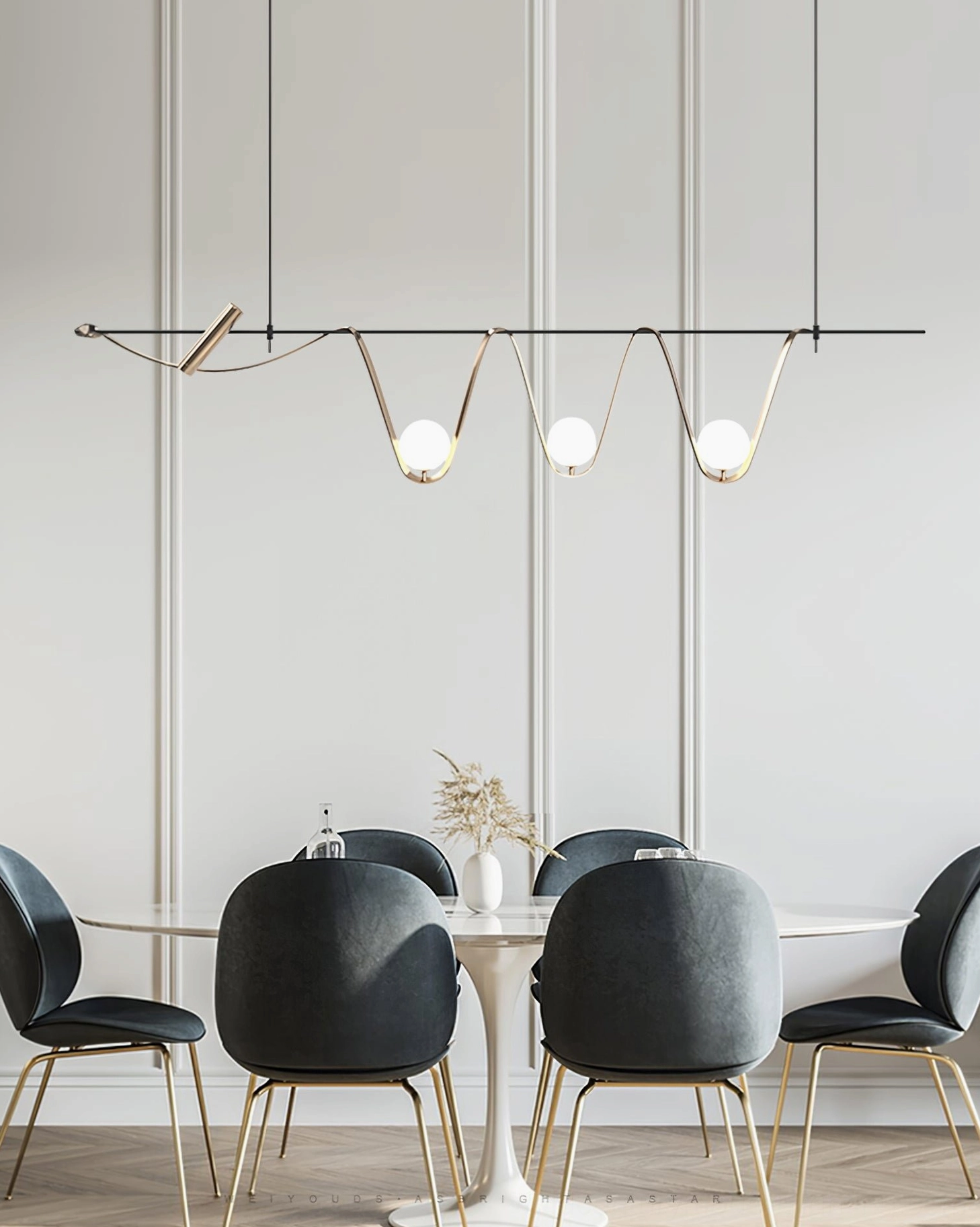 Mid-century modern linear island chandelier - elegant sculptural pendant lighting for contemporary homes