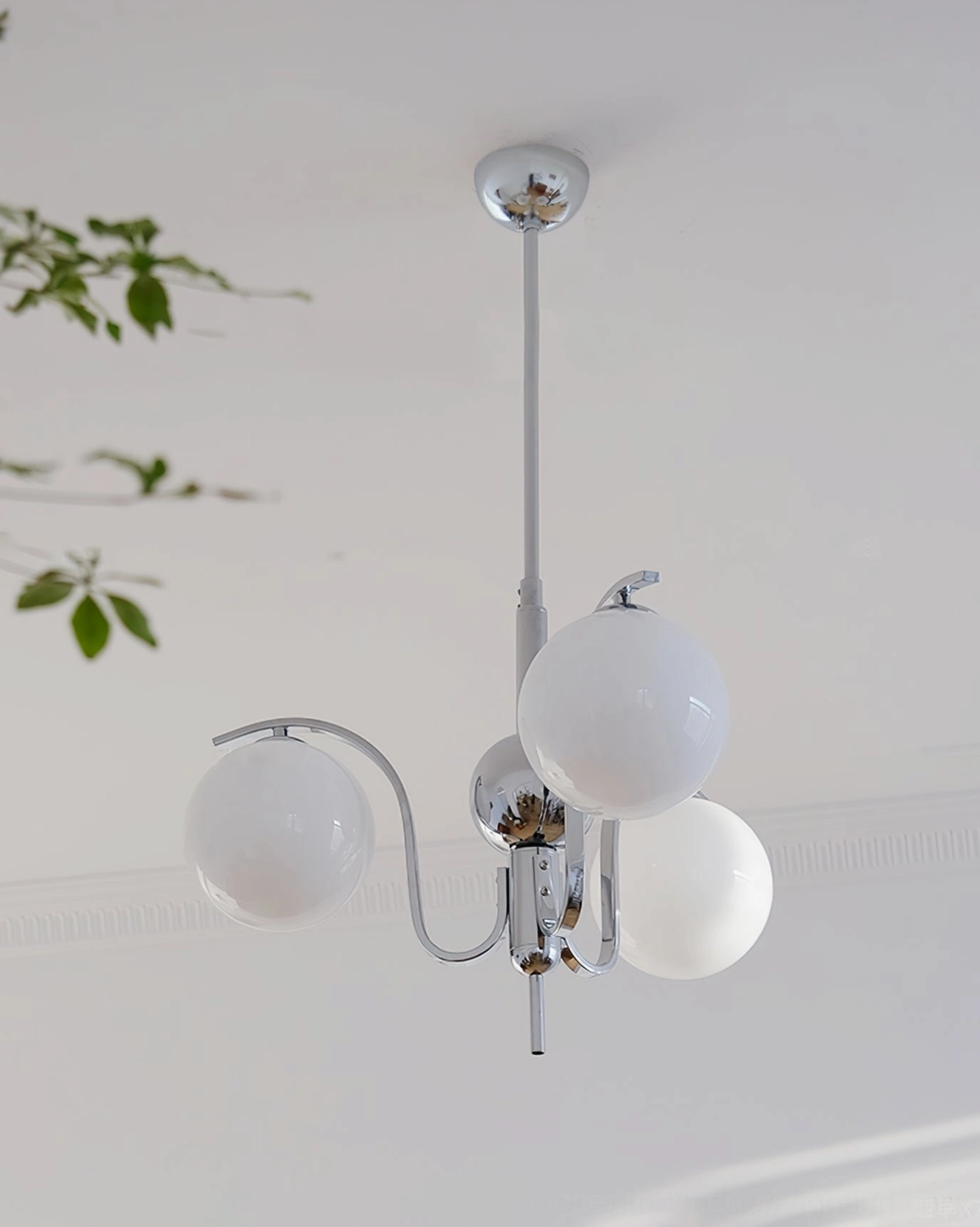 Mid-century modern glass globe chandelier multi-head sputnik design detail shot