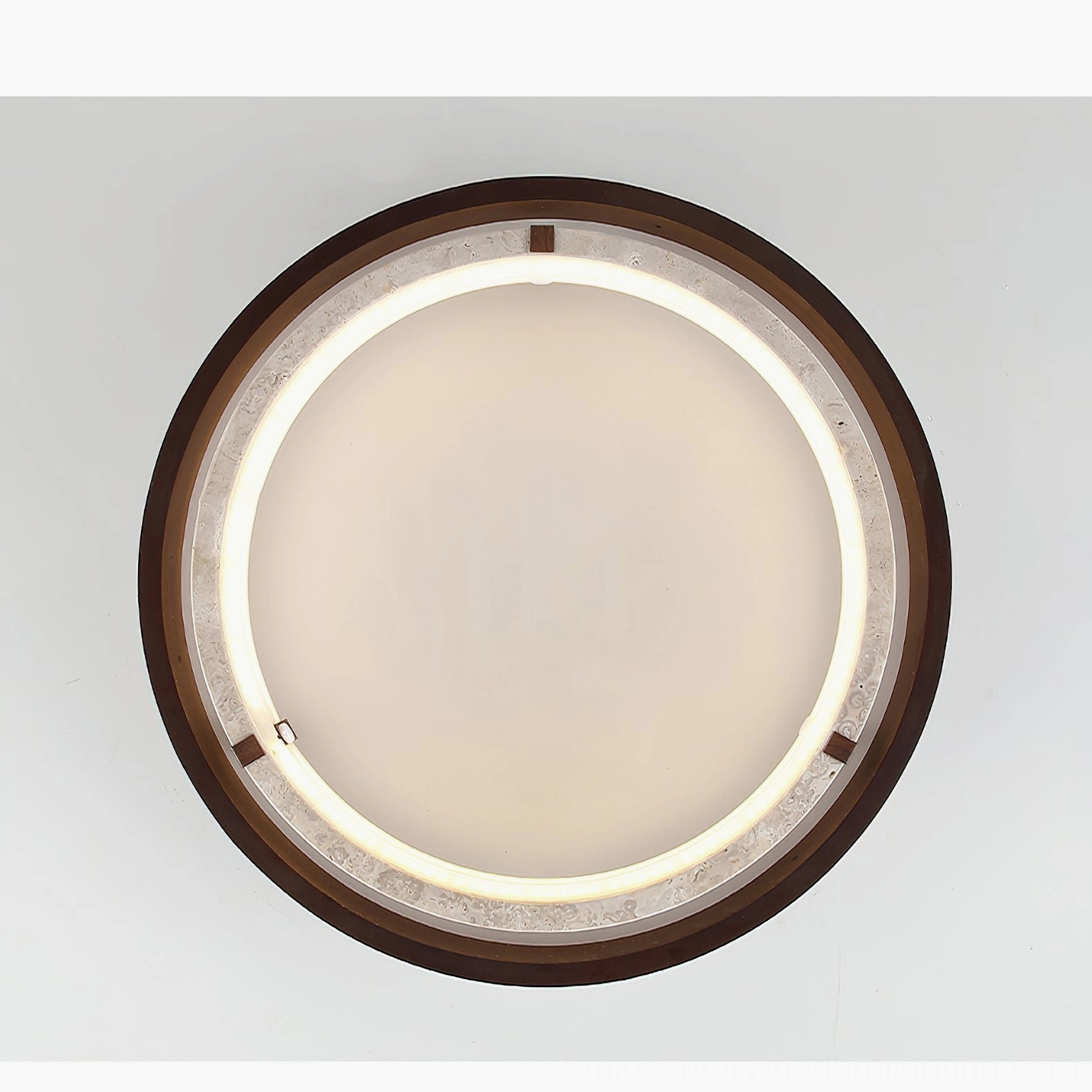 Mid-century modern style travertine ceiling light with integrated warm white LED illumination