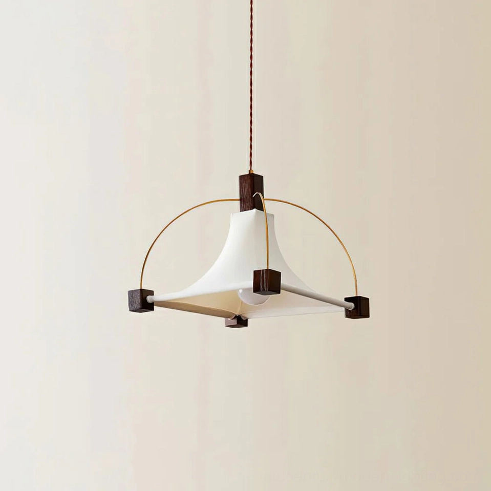 Square fabric pendant light shade mid-century modern design overhead angle