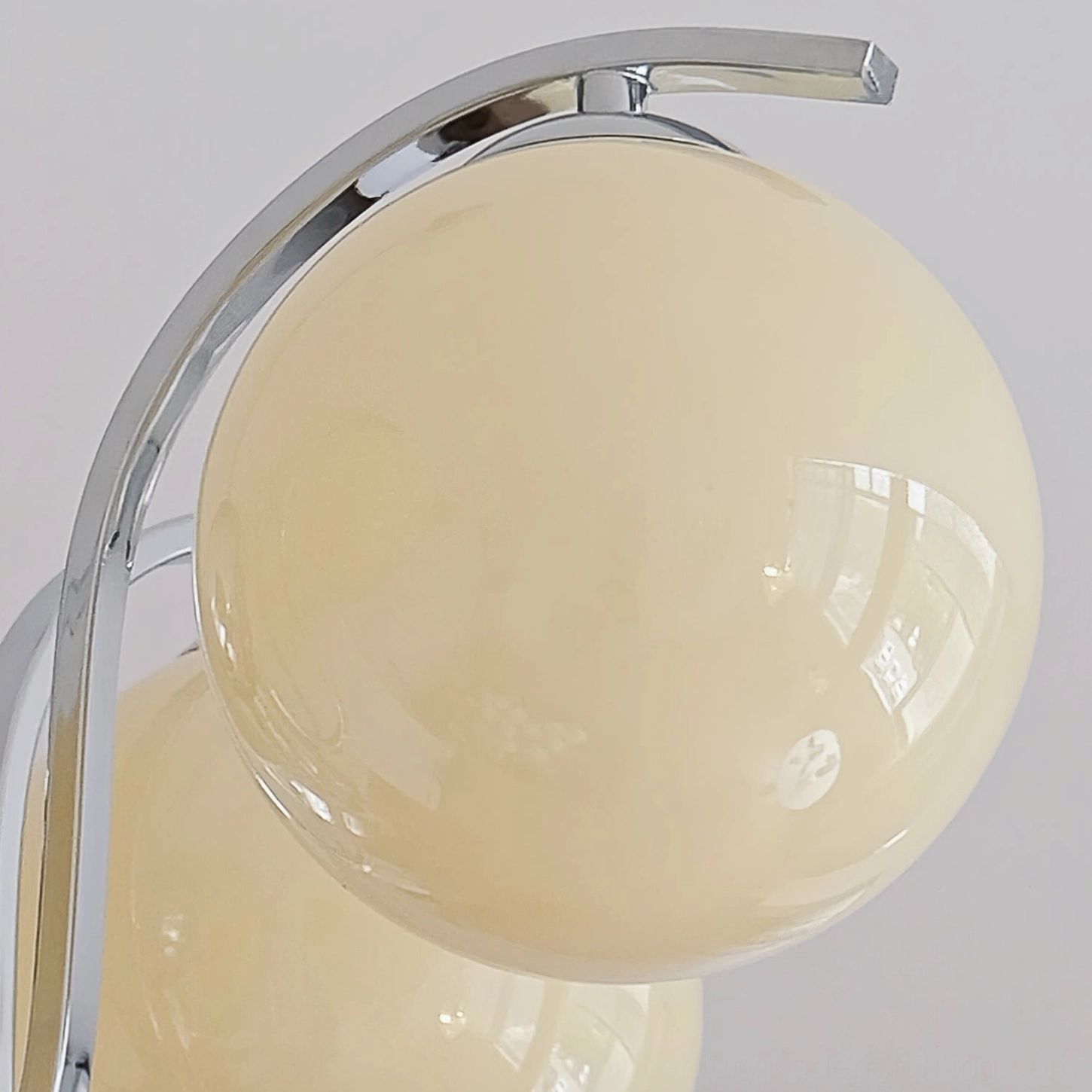 Mid-century sputnik style glass globe chandelier full fixture installed view