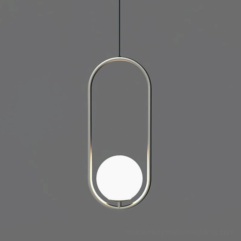 Mila pendant light 25cm diameter circular frame installation showing scale in modern minimalist room setting