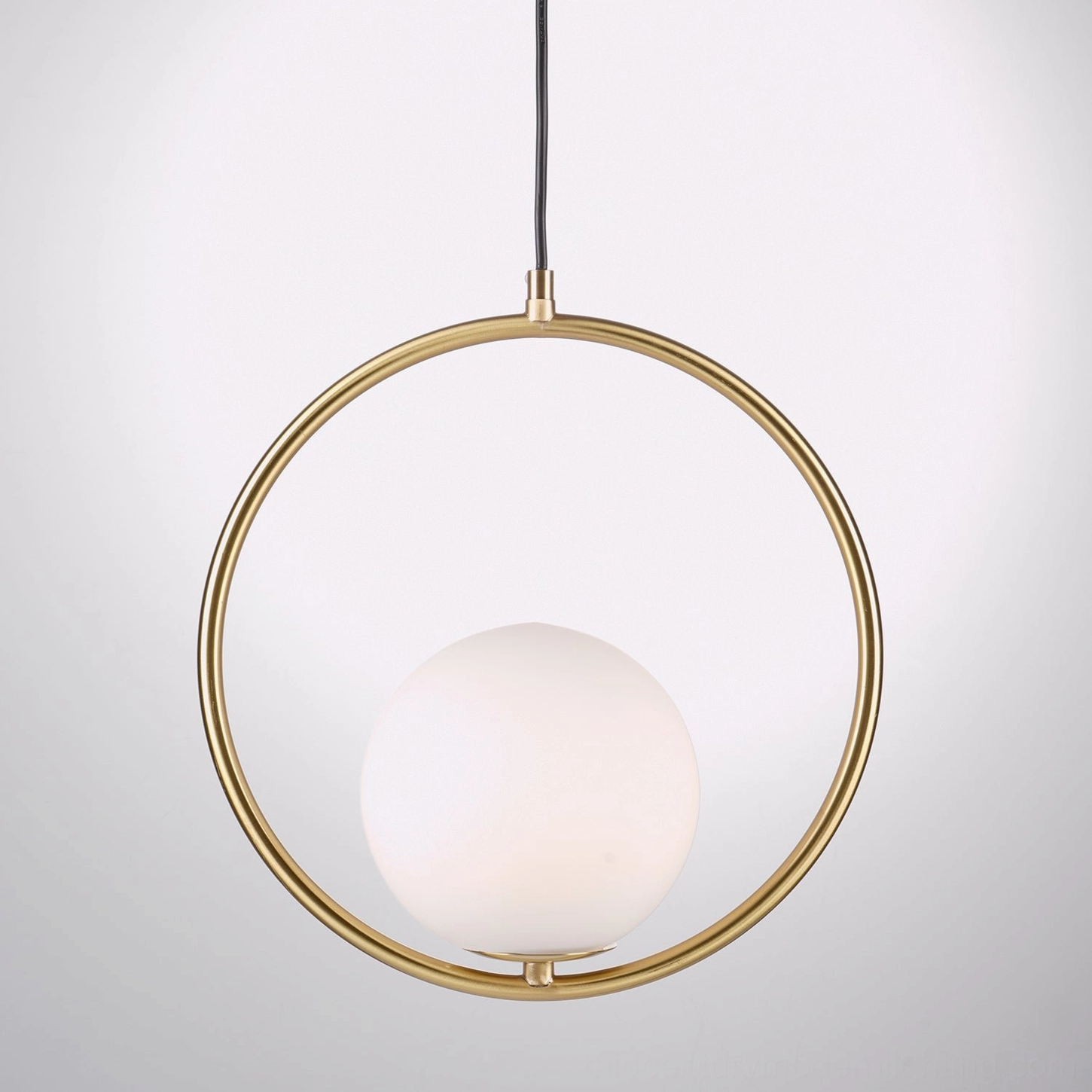 Mila pendant light diameter 30cm circular metal frame in brass finish with frosted white glass diffuser - medium hanging fixture