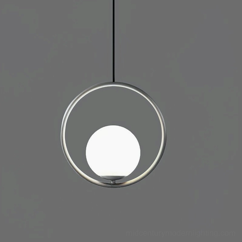 Mila pendant light 35cm diameter in silver finish geometric frame with diffused white glass shade - large contemporary hanging lamp