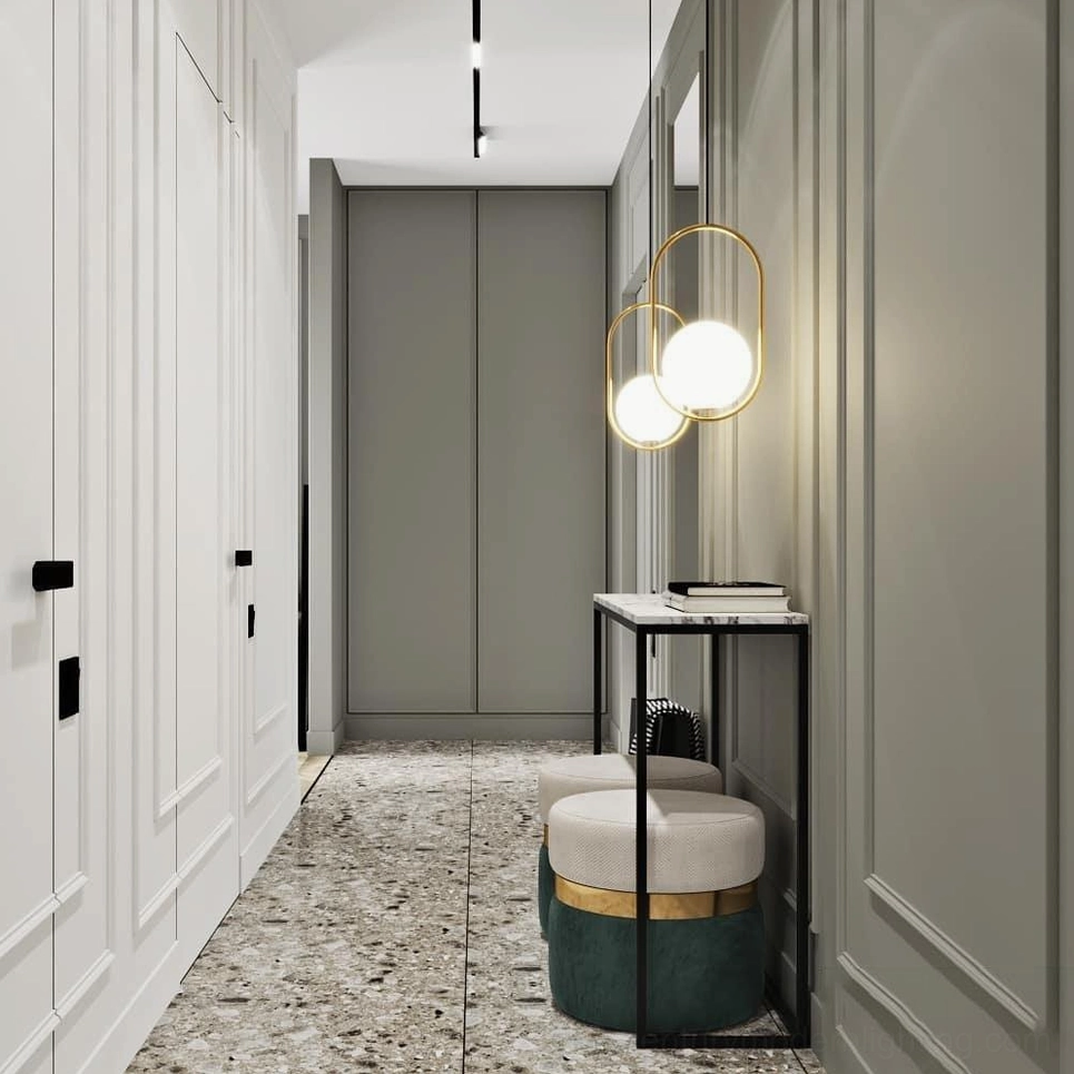 Mila brass pendant light with warm metal oval frame and spherical frosted glass shade in contemporary interior