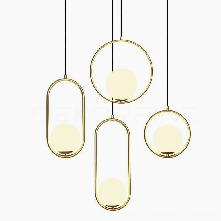 Mila pendant light showing variable configuration options and size range for diverse interior design applications