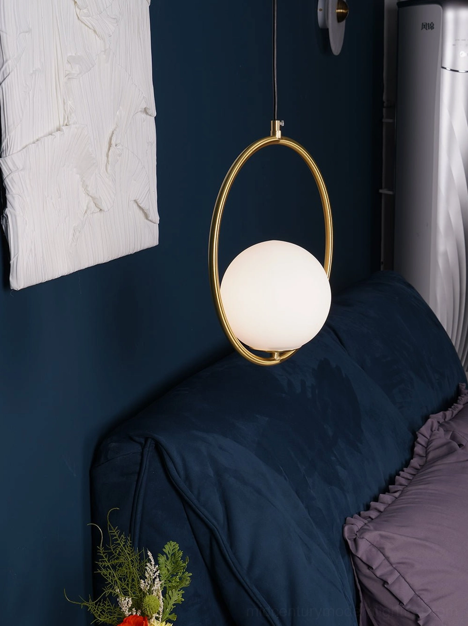 Mila hanging pendant light with geometric metal frame and glass shade in modern minimalist room - contemporary home lighting solution