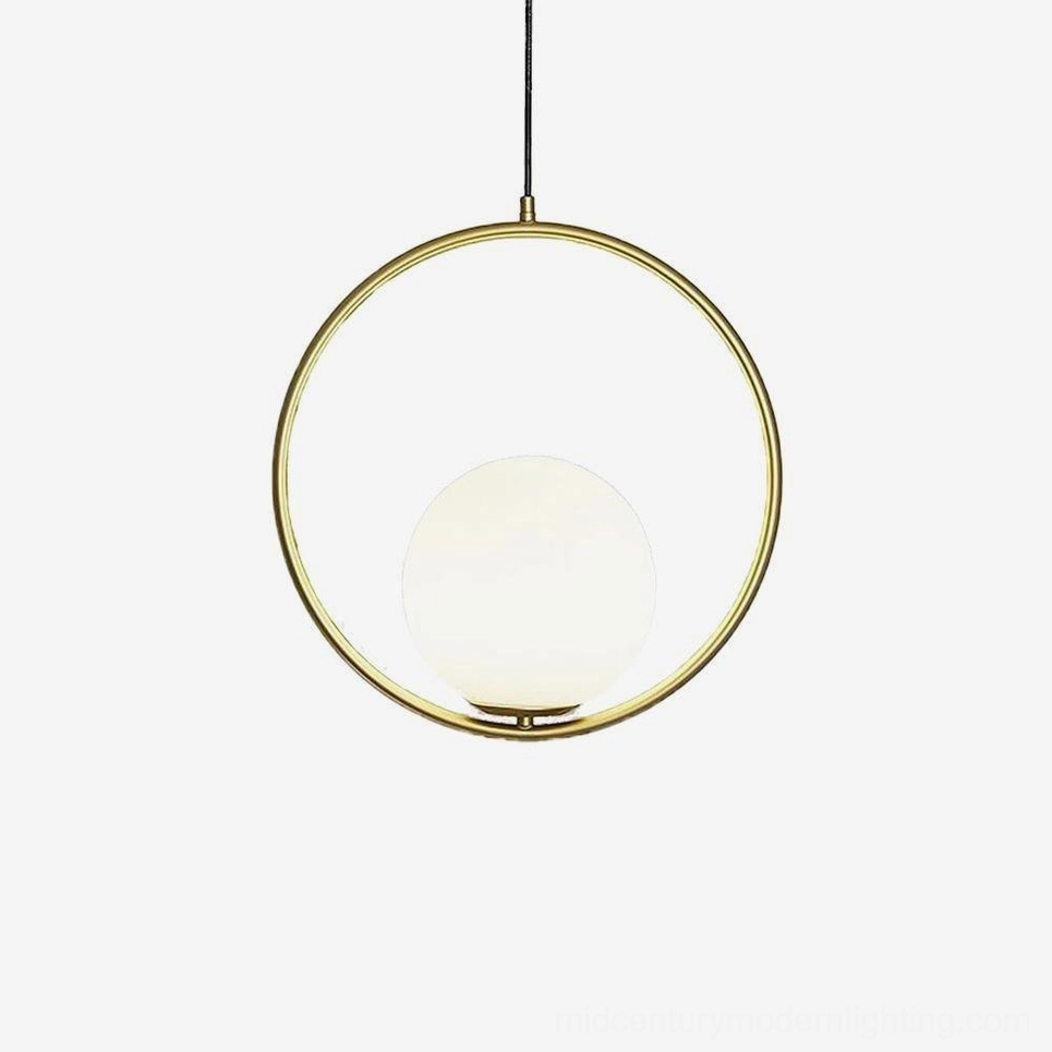 Mila black pendant light with oval frame and frosted white spherical glass shade - architectural minimalist design