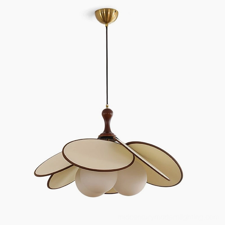 Miley pendant light complete view walnut white beige variant diameter 60cm height 35cm