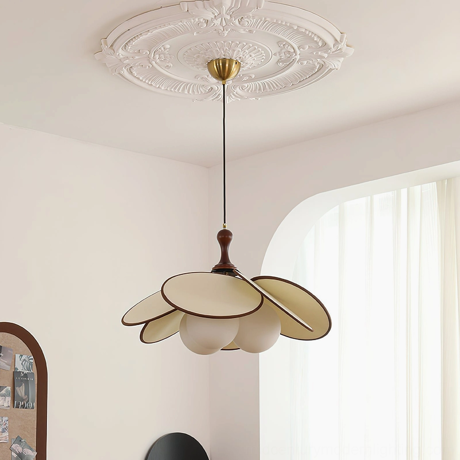 Overhead view of Miley pendant light showing frosted glass globe arrangement under ceiling plate