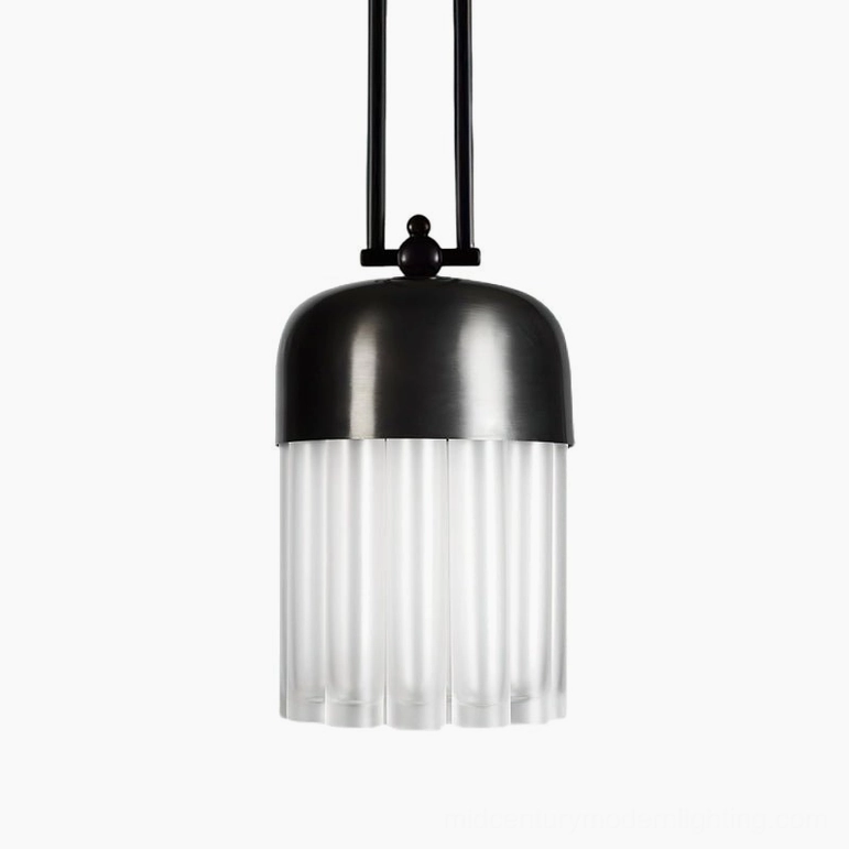 Minimalist black frosted glass pendant light, complete product view showing suspension hardware and diffuser design