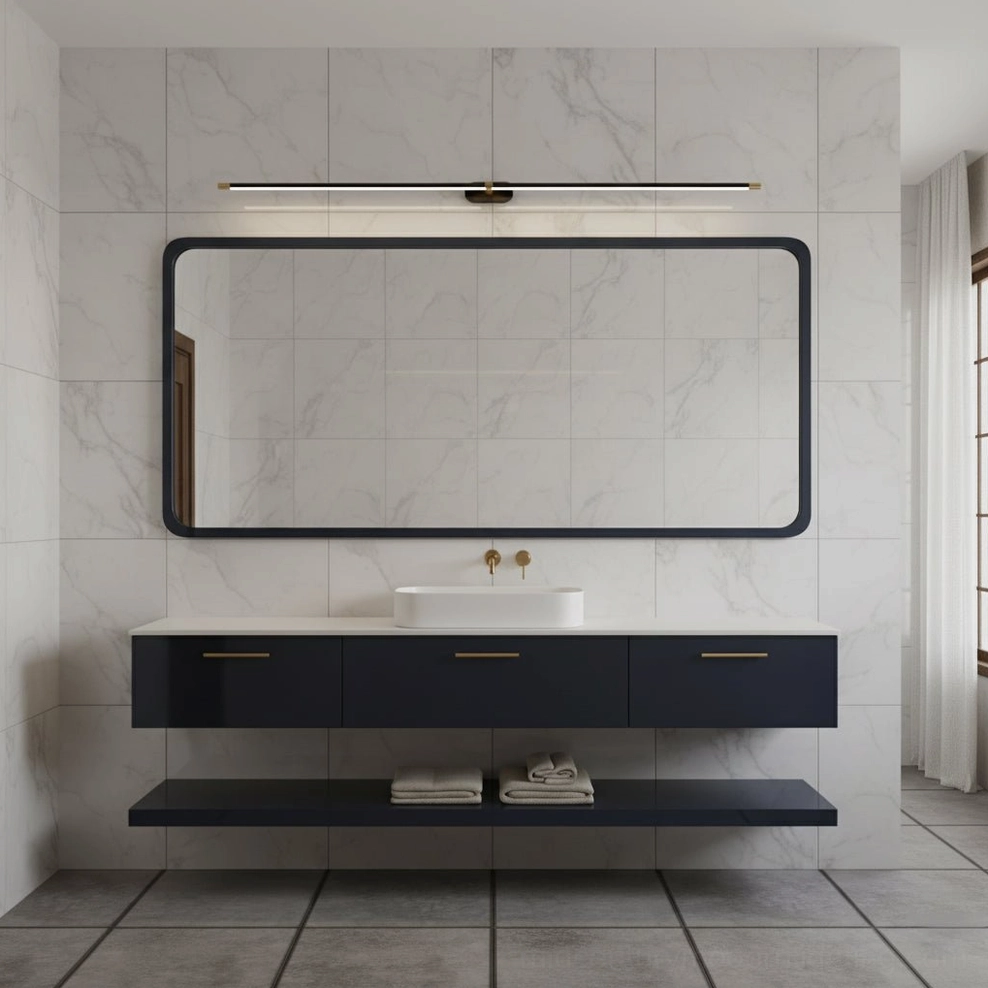 Minimalist linear rechargeable wall lamp mounted horizontally as bedroom accent lighting over console
