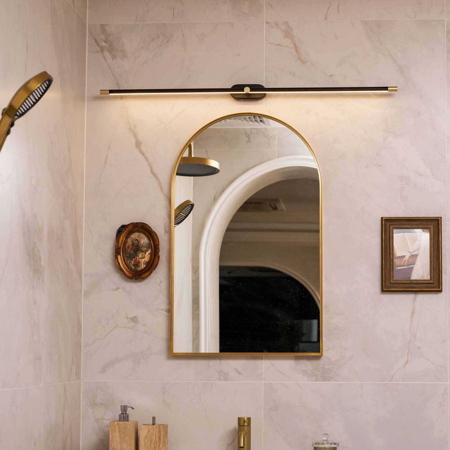 Matte black minimalist linear wall lamp mounted in industrial contemporary interior design