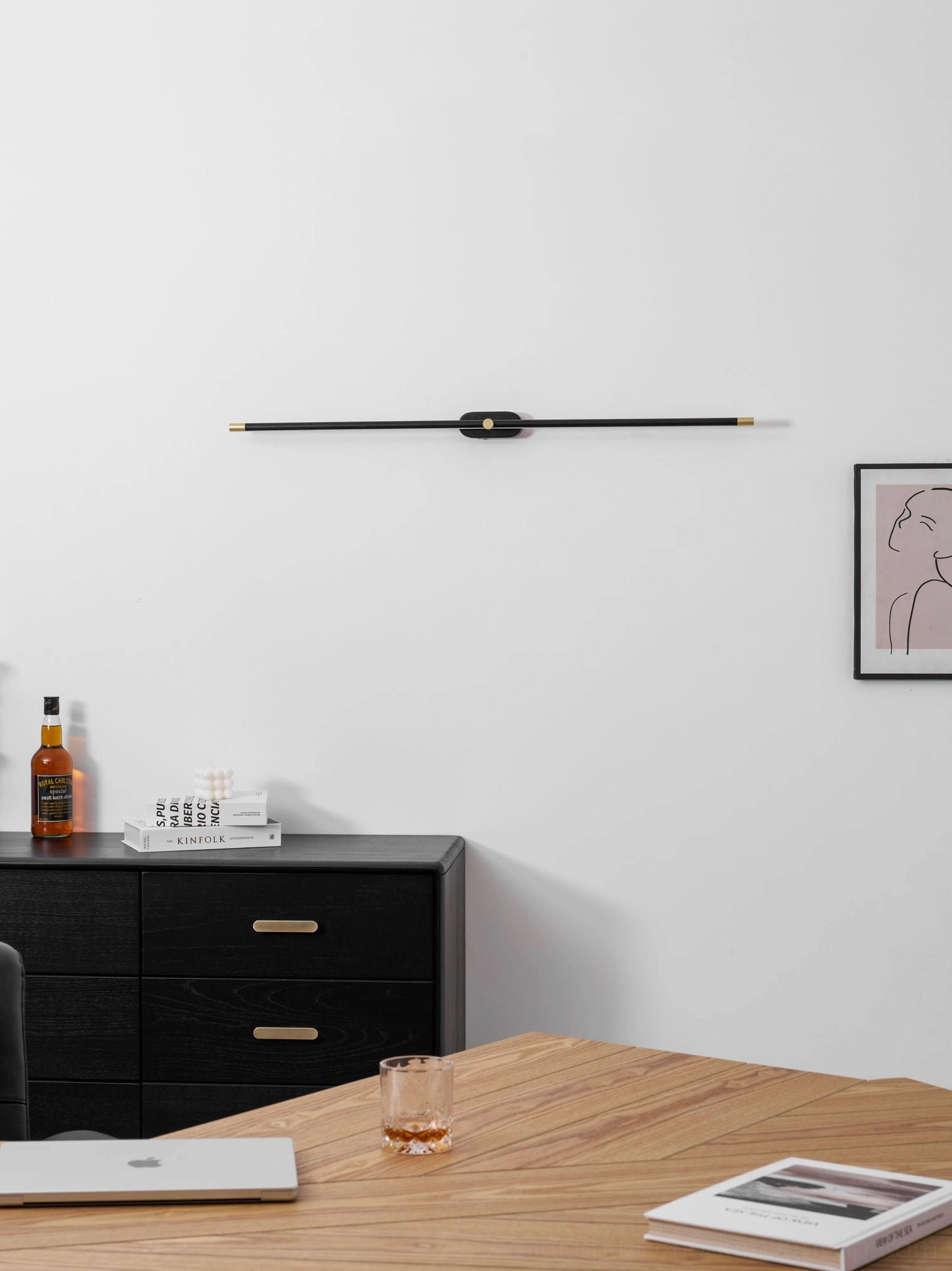 Minimalist linear wall lamp showing three-color temperature adjustment warm to cool white range