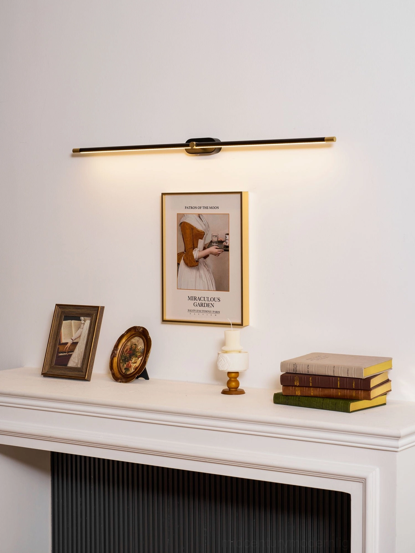 Minimalist linear rechargeable wall lamp showing wall mounting system and bracket installation