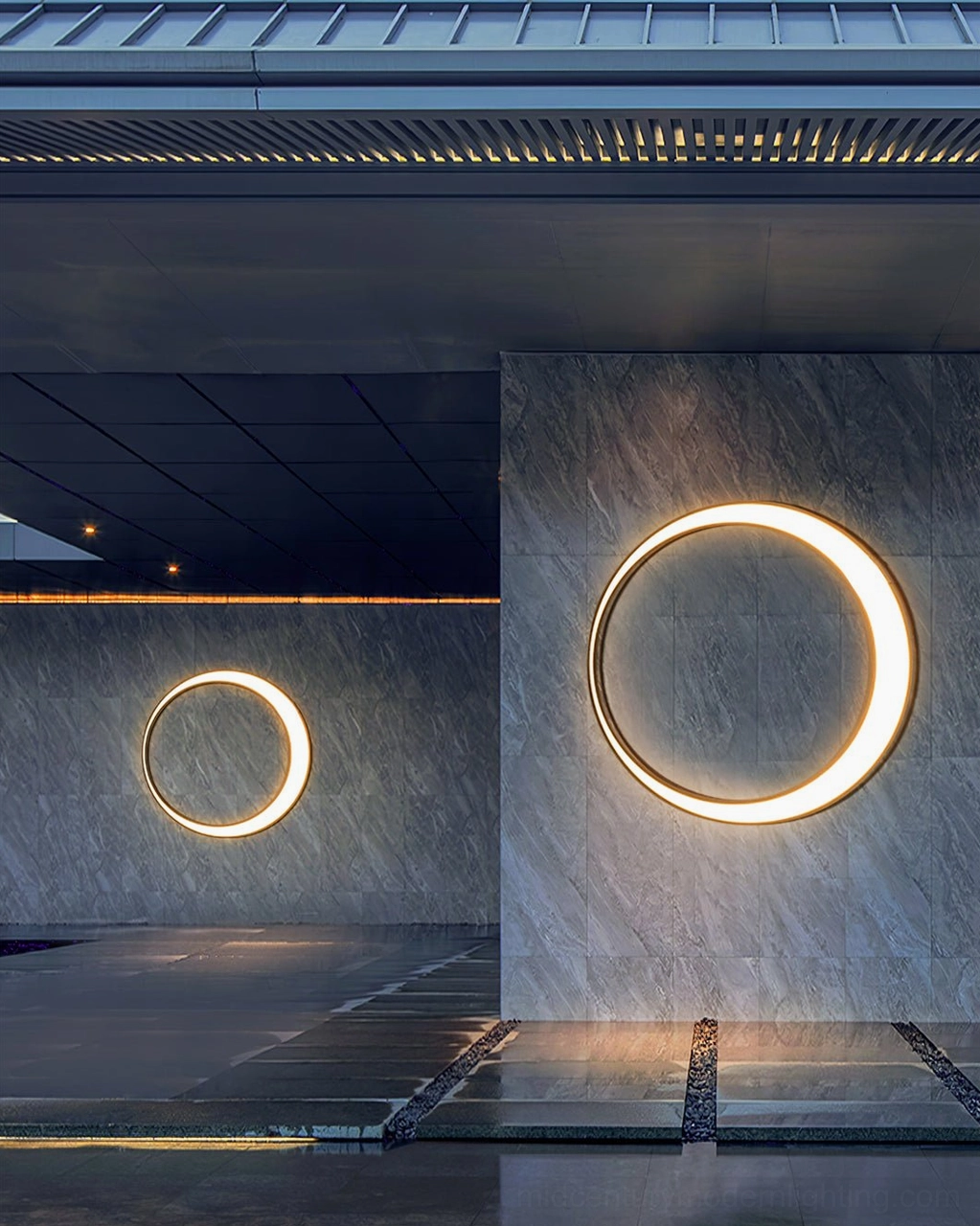 Modern minimalist outdoor wall lamp product showcase highlighting clean geometric ring design and matte finish