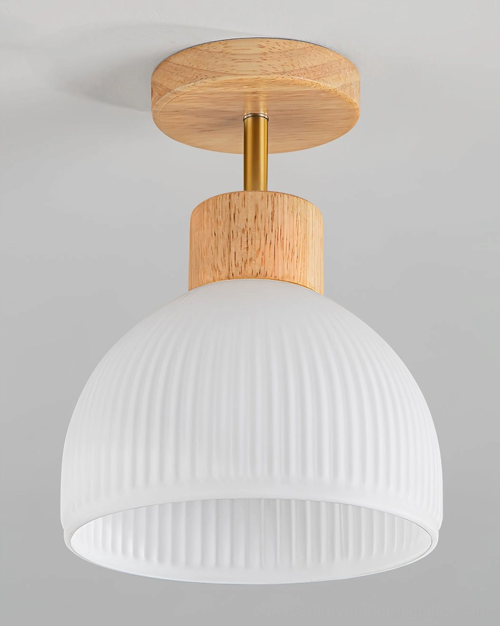 Modern ribbed ceiling lamp mounted in neutral minimalist residential space