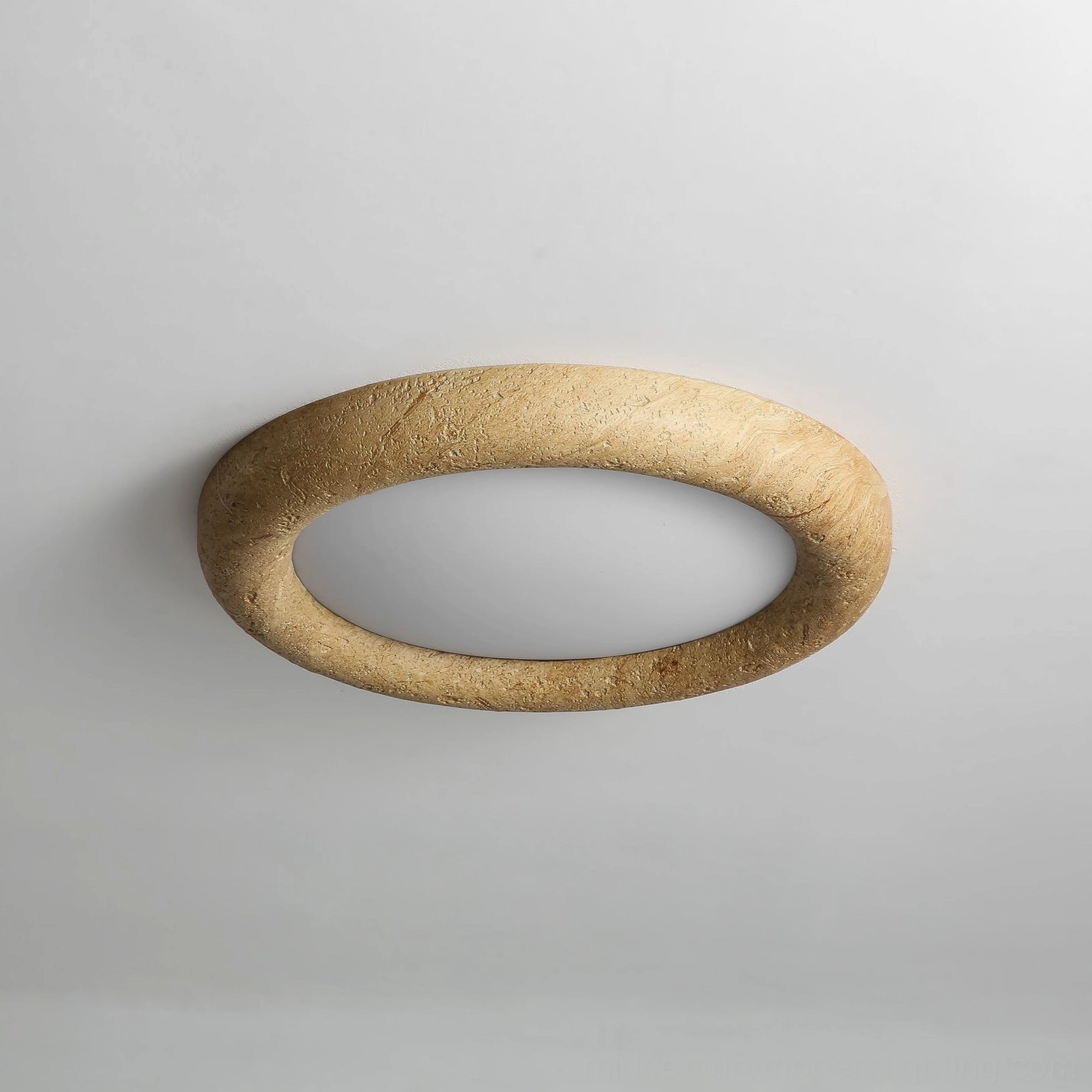 Modern minimalist ceiling light with rough natural stone composite frame and integrated LED