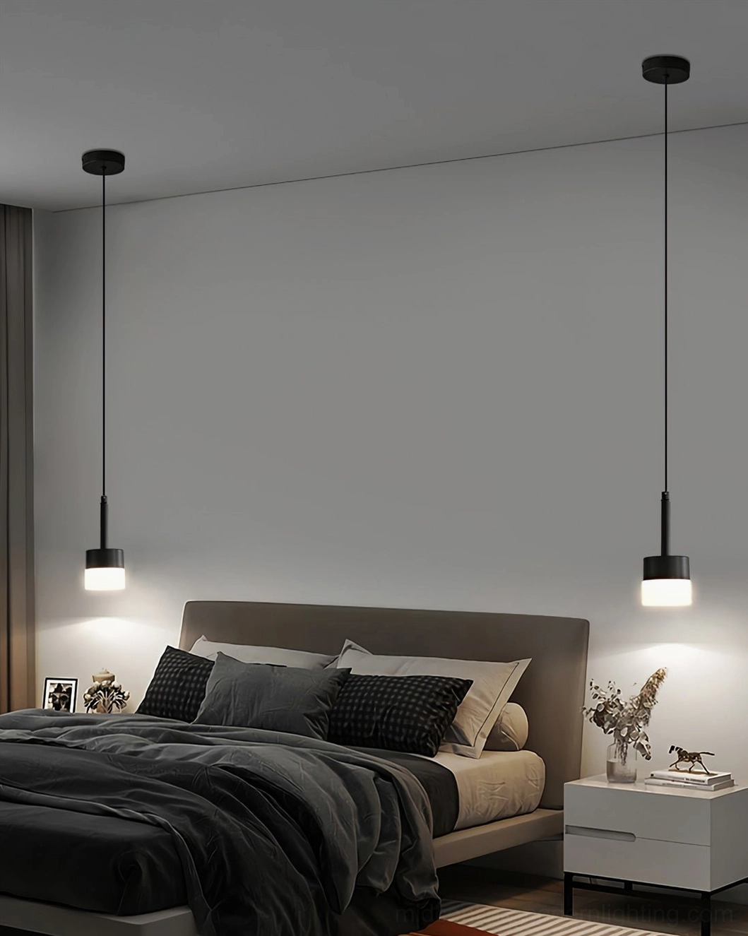 Mira black pendant light creating focused task illumination in home office workspace