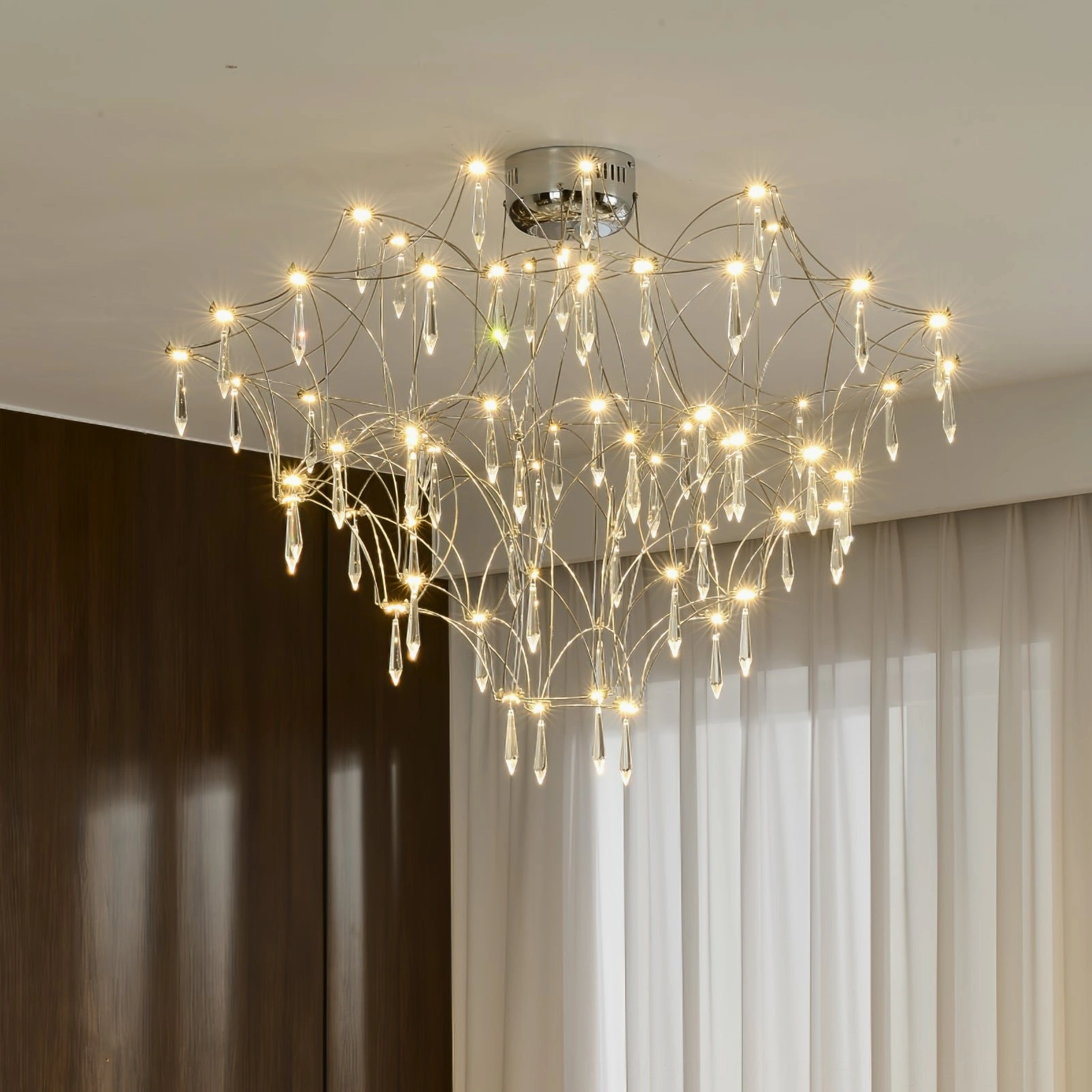 Mira modern luxury crystal chandelier statement piece for contemporary and transitional interior design spaces