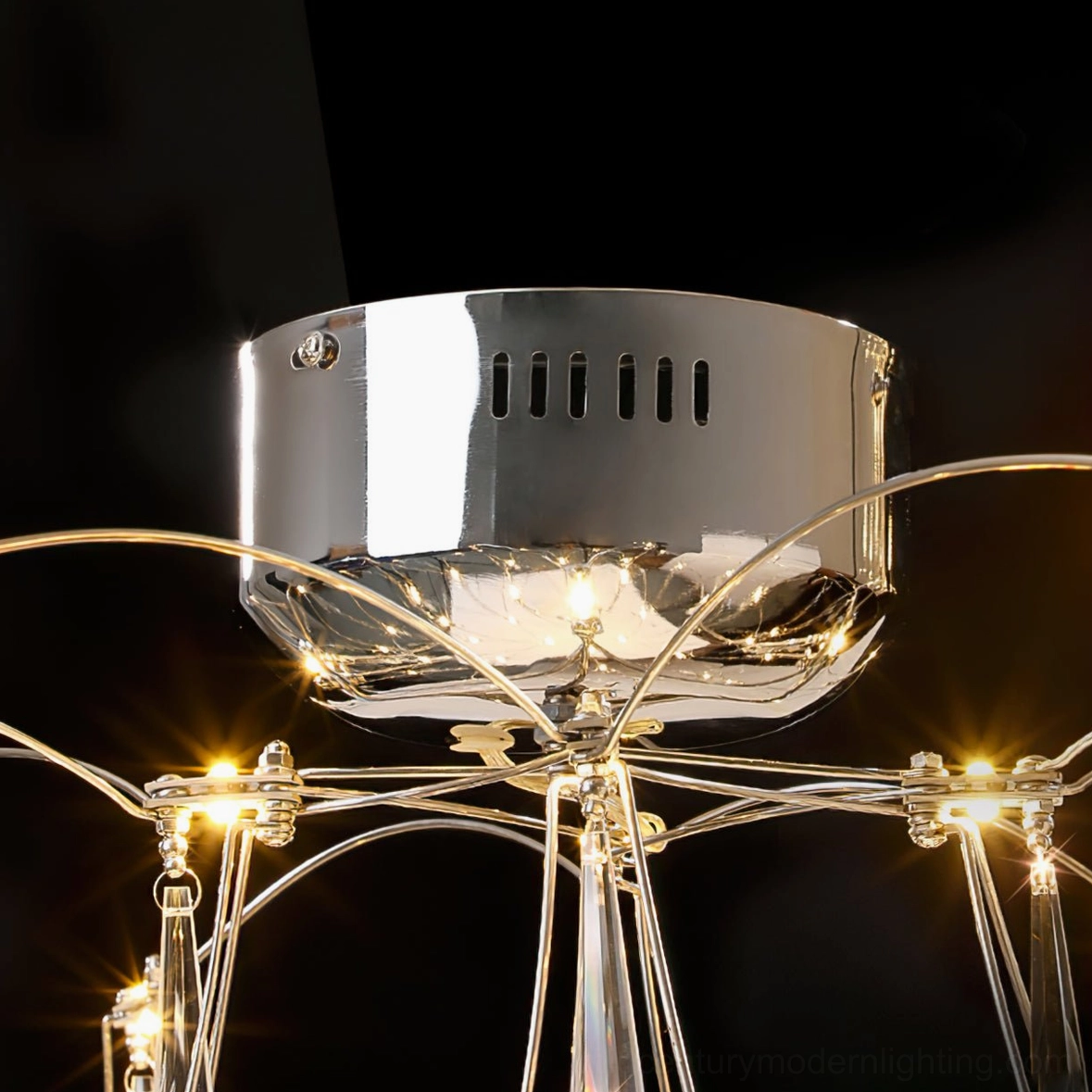 Mira premium stainless steel crystal chandelier with integrated LED technology, elegant dining and entryway lighting solution